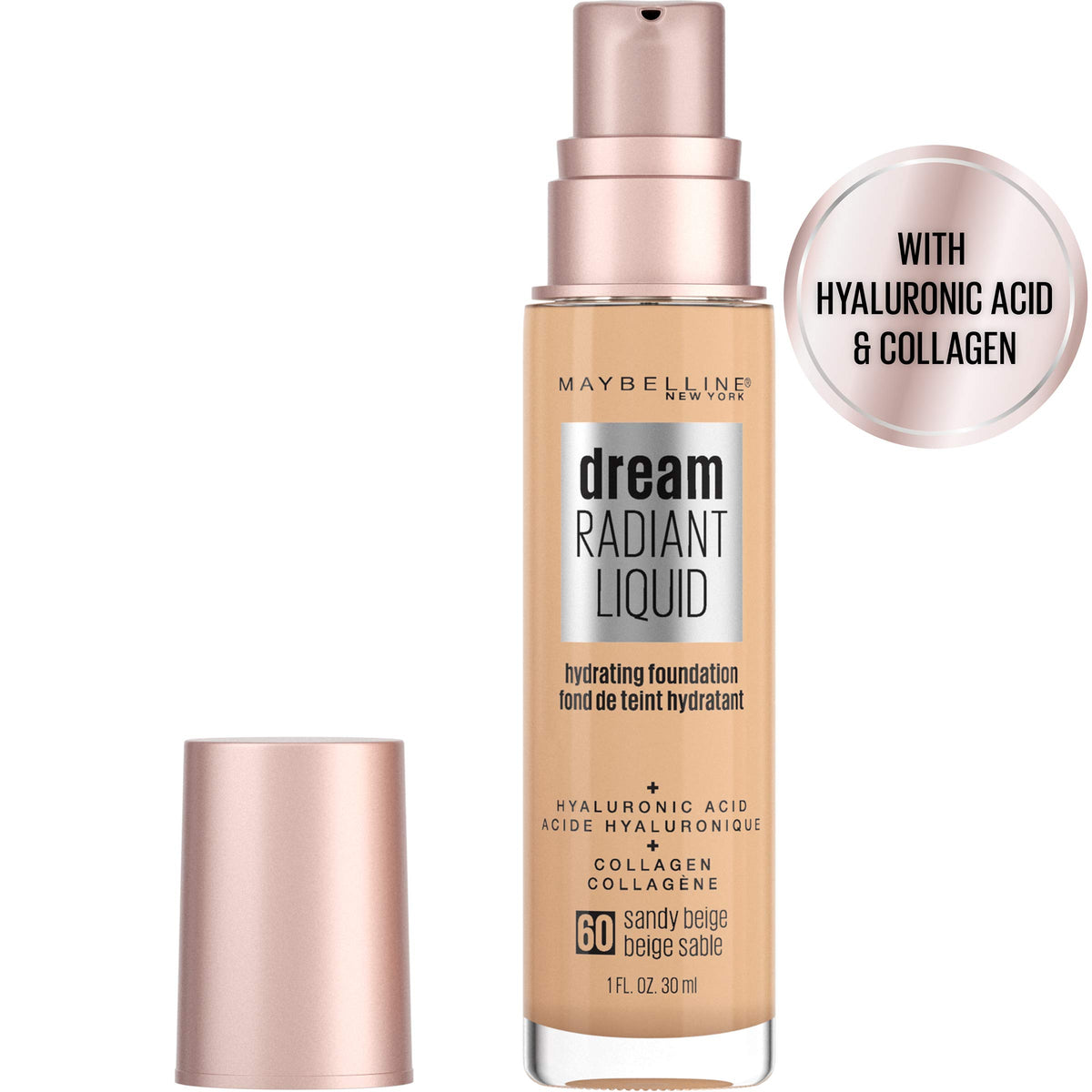 Maybelline Dream Radiant Liquid Medium Coverage Hydrating Makeup, Lightweight Liquid Foundation, Sandy Beige, 1 Count
