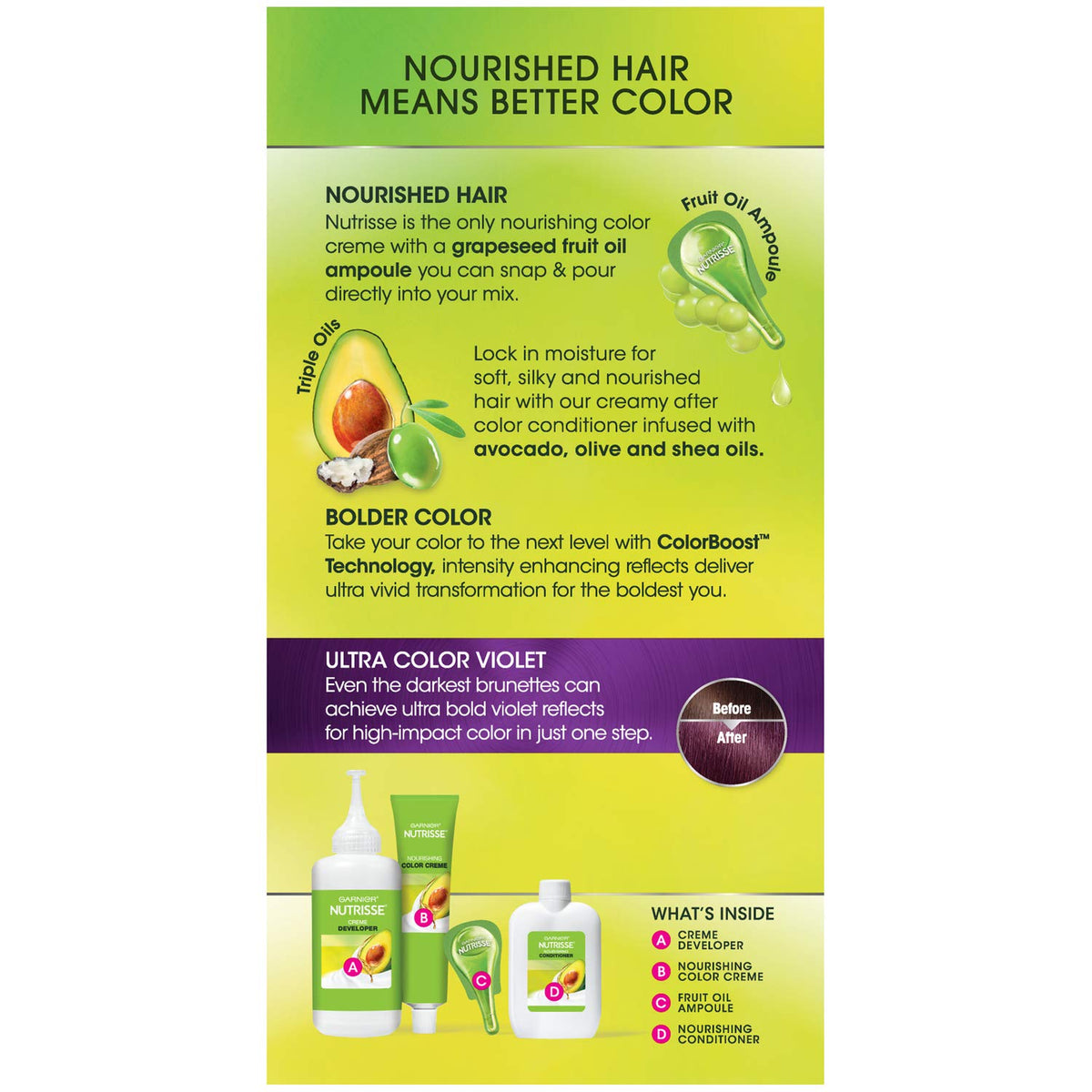 Garnier Nutrisse Ultra Color Nourishing Hair Color Creme, V2 Dark Intense Violet (Packaging May Vary), Pack of 1