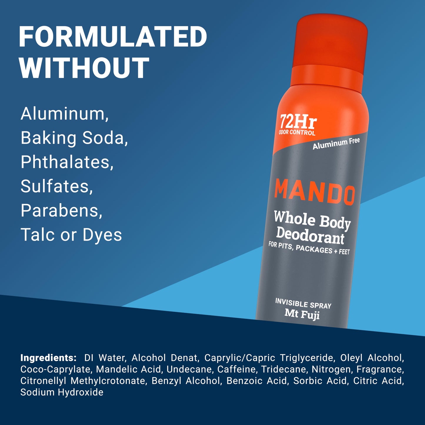 Mando Whole Body Deodorant For Men - Invisible Spray Deodorant - 72 Hour Odor Control - Low Irritation Formula - Aluminum Free, Benzene Free - 3.6 Beauty and Personal Care Mando