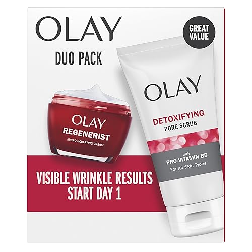 Olay Face Wash Regenerist Advanced Anti-Aging Pore Scrub Cleanser (5.0 Oz) and Micro-Sculpting Face Moisturizer Cream (1.7 Oz) Skin Care Duo Pack Beauty & Personal Care Olay