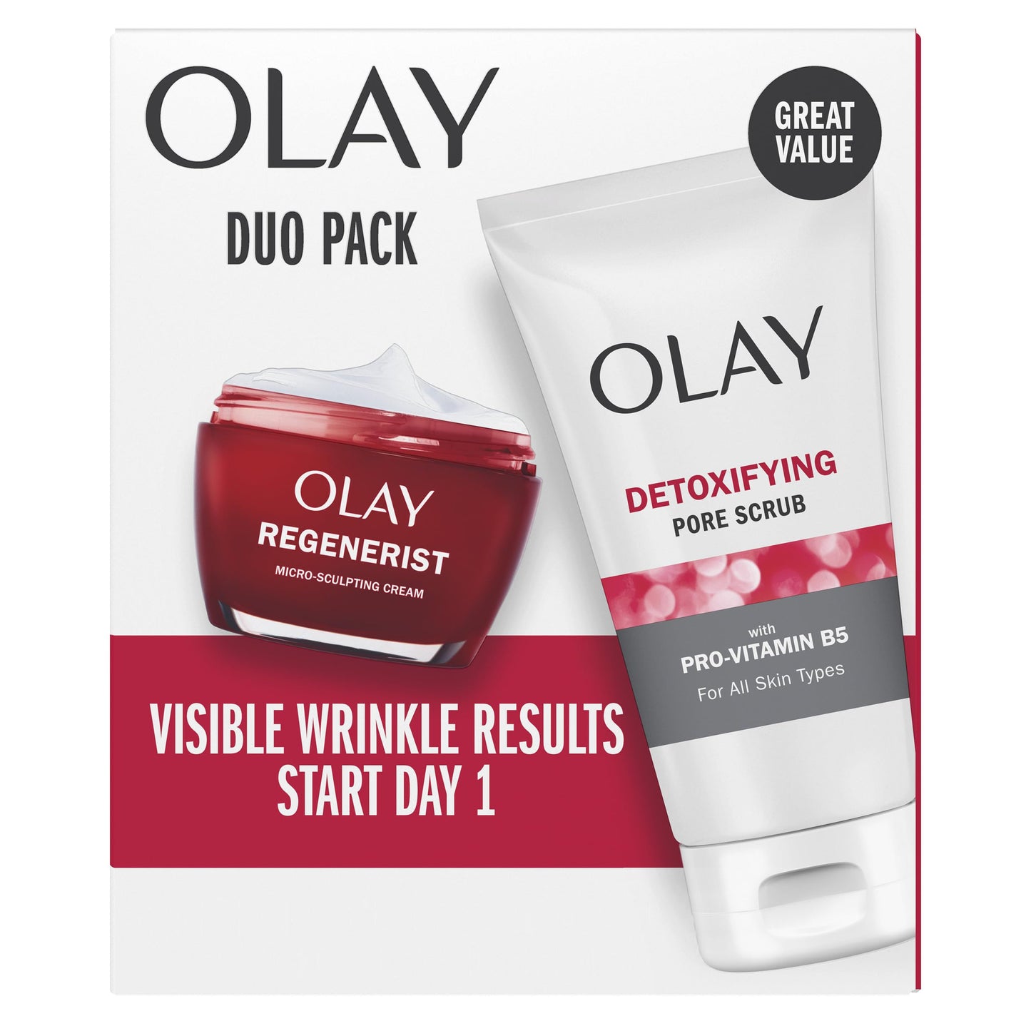 Olay Face Wash Regenerist Advanced Anti-Aging Pore Scrub Cleanser (5.0 Oz) and Micro-Sculpting Face Moisturizer Cream (1.7 Oz) Skin Care Duo Pack Beauty & Personal Care Olay