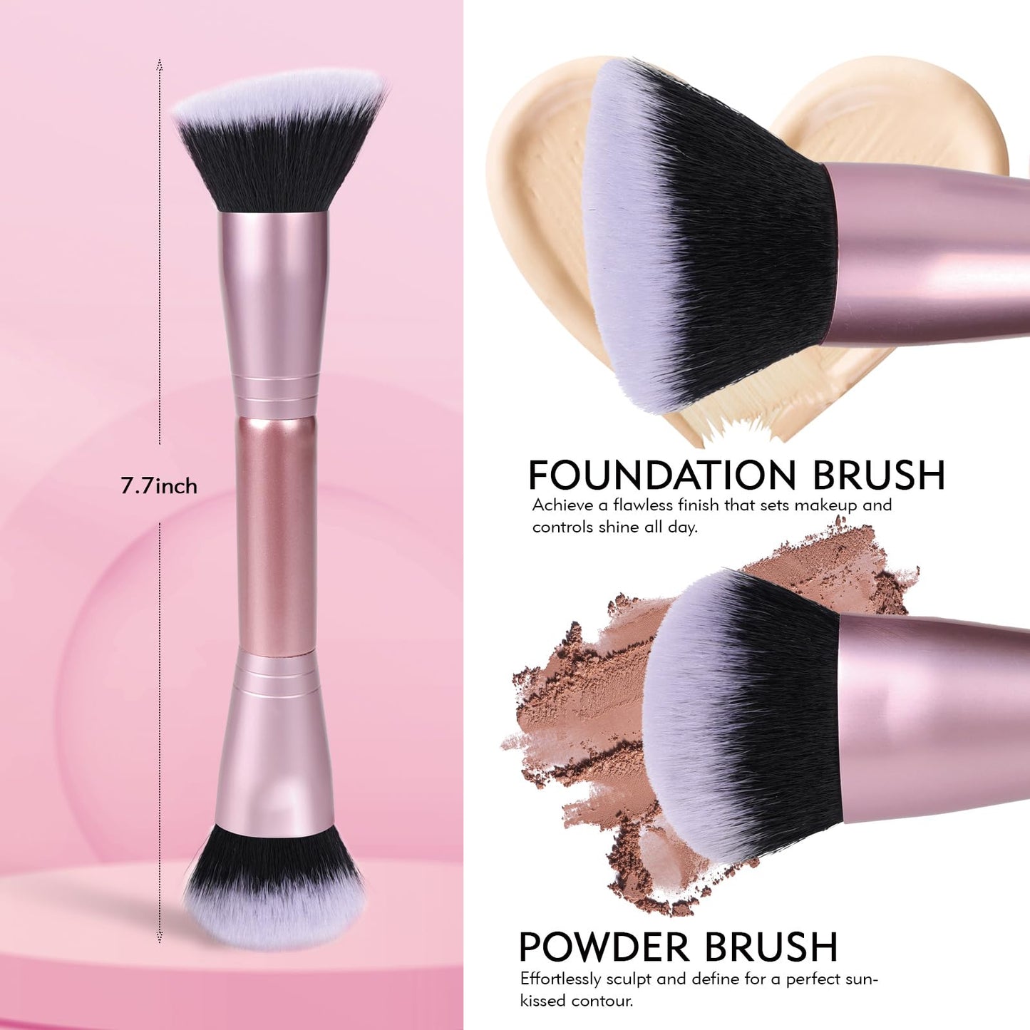 Dual-Ended Foundation Brush: Round & Angled makeup brushes, 100% Vegan Synthetic Makeup Brush for Flawless Blending and Application of Liquid, Powder Beauty and Personal Care dpolla
