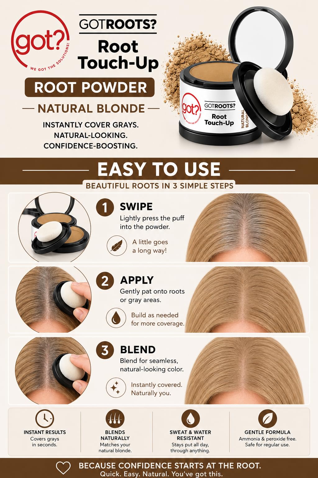 Natural Blonde Root Cover Up Powder - Instant Gray Root Touch Up & Hairline Powder for Natural Blonde Hair - Works on Thinning Spots & Eyebrows - 0.14 Beauty & Personal Care got? WE GOT THE SOLUTIONS!