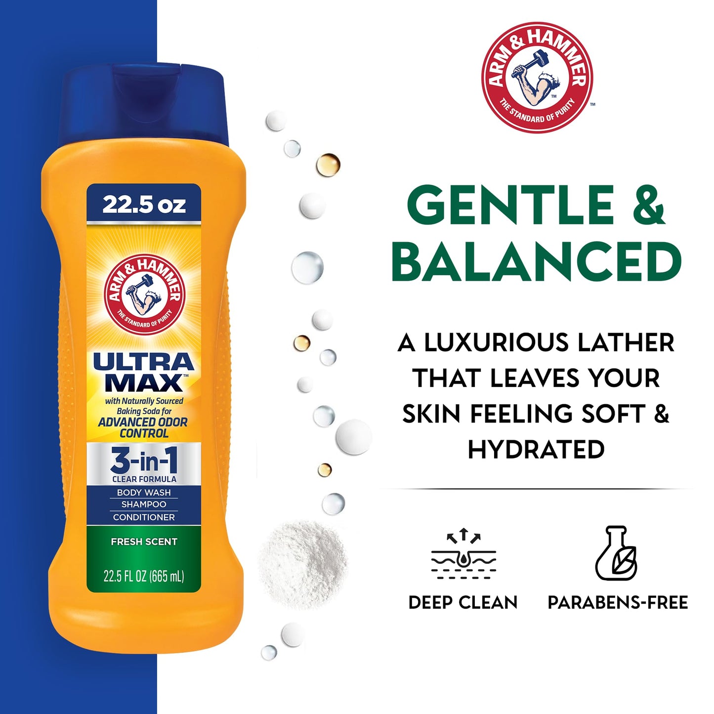 Arm & Hammer Essentials Mens Body Wash - Ultra Max 3-in-1 Fresh Scent 22.5oz - Mens Shampoo Conditioner Body Wash Beauty & Personal Care Arm & Hammer