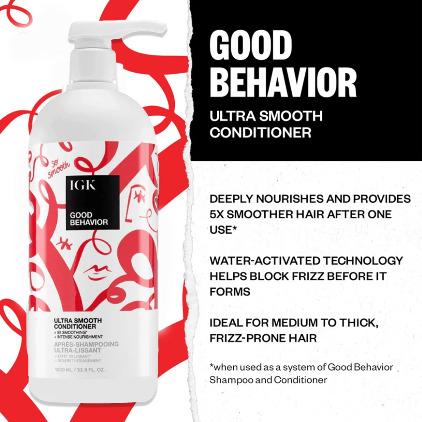 IGK GOOD BEHAVIOR Ultra Smooth Shampoo & Conditioner Set | Frizz Control + Shine | Vegan + Cruelty-Free | 33.8 oz (Pack of 2) Beauty & Personal Care IGK