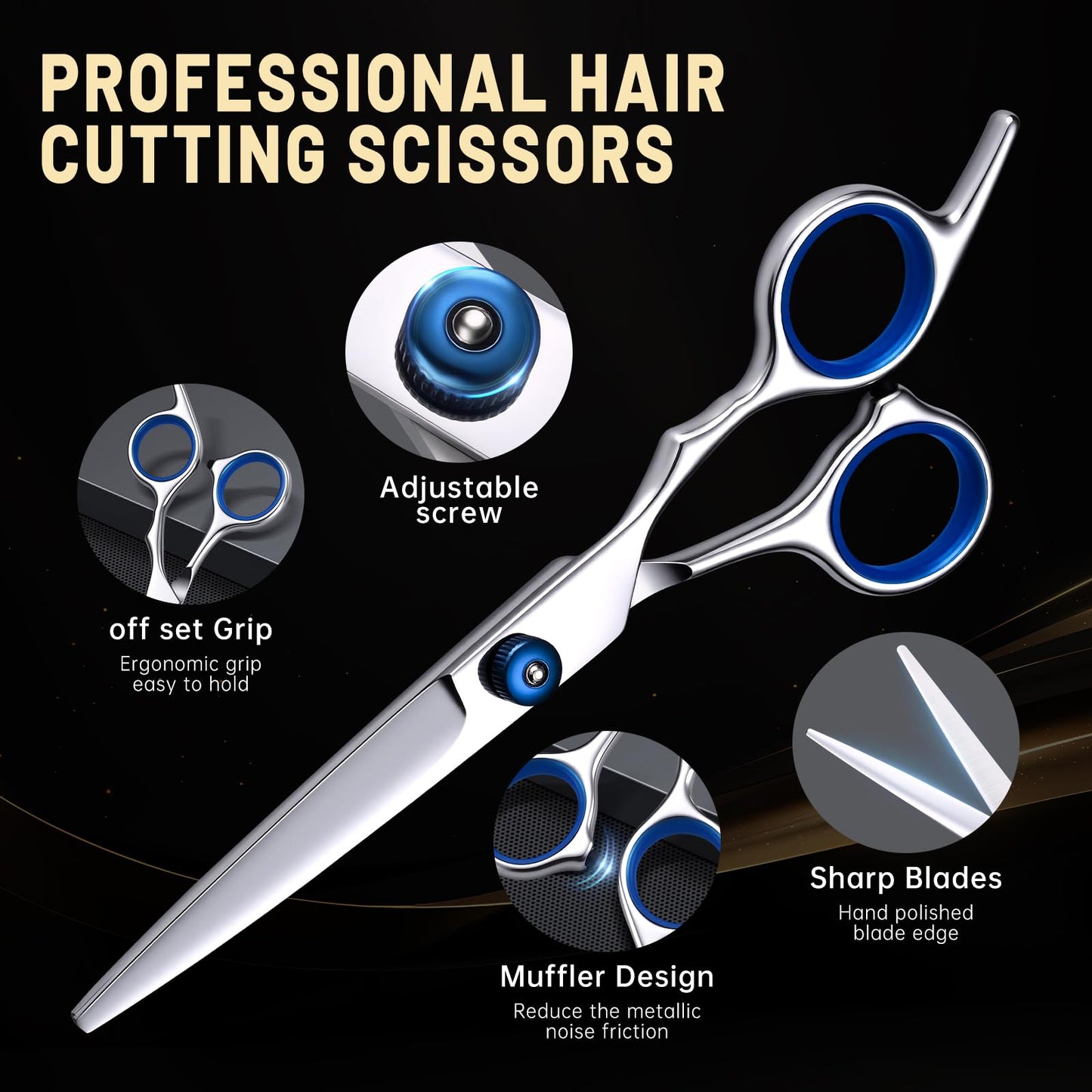YUQGAOP Hair Cutting Scissors Set, Professional Stainless Cutting Hair Scissors, Barber Hair Cutting Scissors Thinning Shears Sharp Blades Hairdresser Beauty and Personal Care YUQGAOP