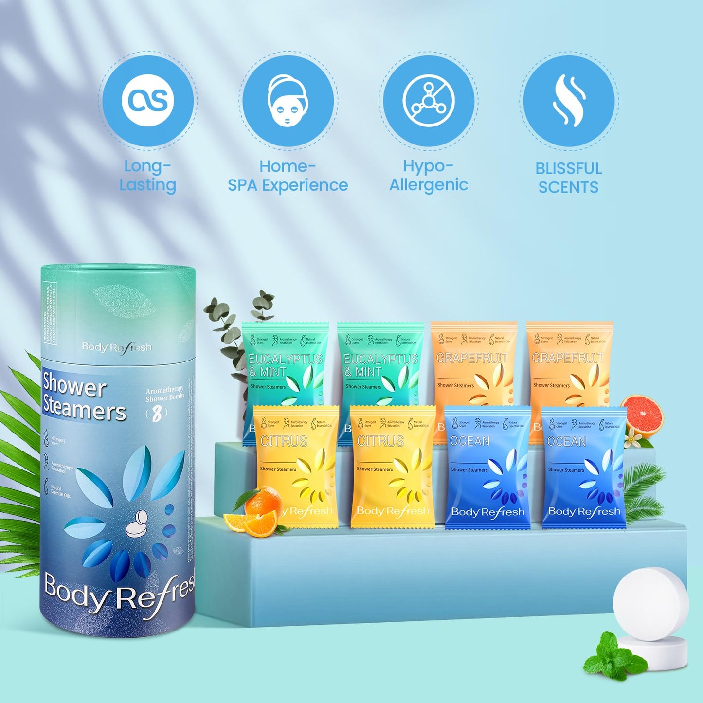 BodyRefresh Shower Steamers Aromatherapy 8 Pack, Shower Bombs with Essentials Oil for Stress Relief, Relaxation, Self Care Home Spa Gifts for Women Beauty and Personal Care BodyRefresh