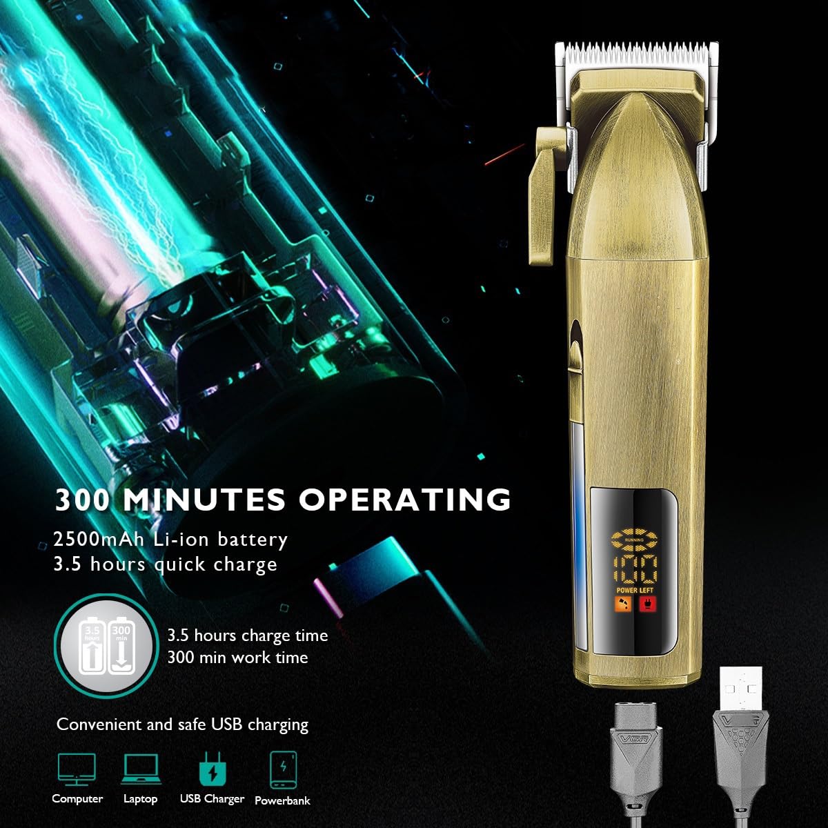 QDKVTNDJZ Mens Hair Clippers, All Metal Electric for Men Professional Rechargeable Beard Trimmer Cordless Barber Cutting Machine Beauty and Personal Care QDKVTNDJZ