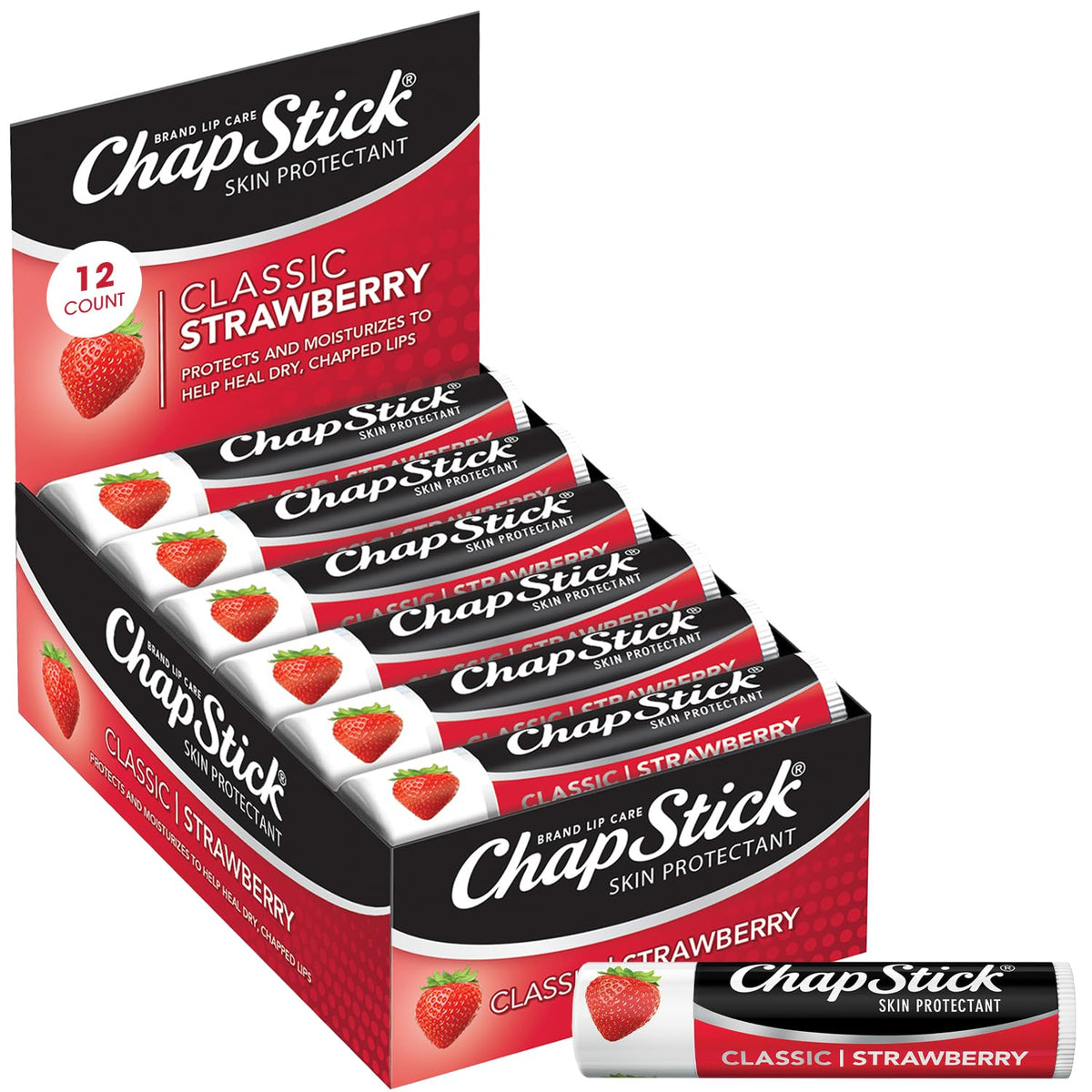 ChapStick Classic Strawberry Lip Balm Tubes, Lip Care and Lip Moisturizer - 0.15 Oz (Pack of 12) Beauty & Personal Care ChapStick