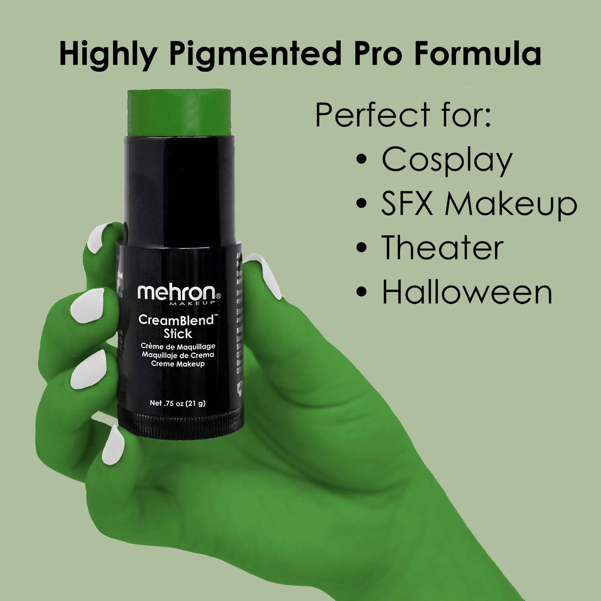 Mehron Makeup CreamBlend Stick - Cream Face & Body Paint (Green, 1 Count (Pack of 1))
