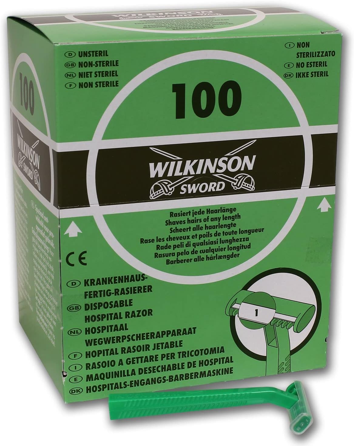 Wilkinson Hospital Disposable Razor, 100 ct, Green, Alloy Steel, Unisex Beauty and Personal Care Wilkinson Sword