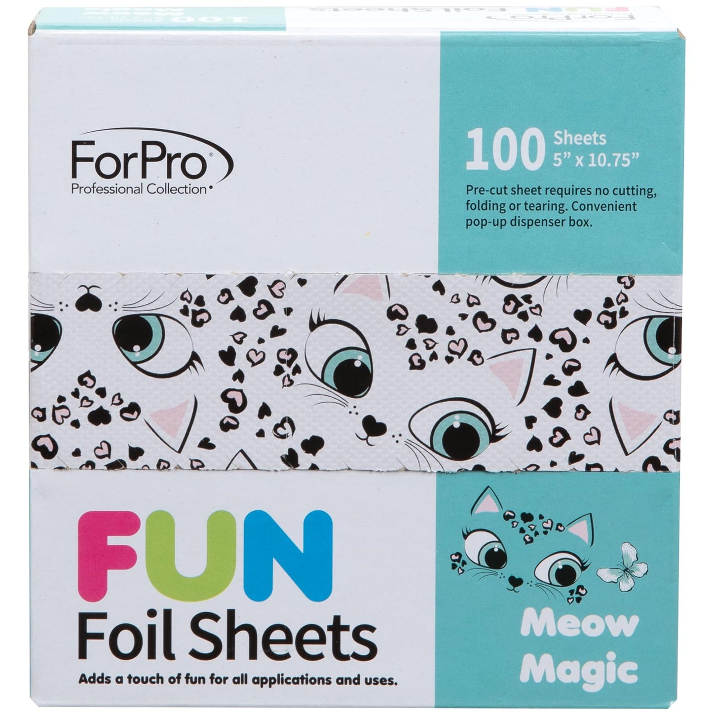 ForPro FUN Meow Magic 5" Foil Sheets, Aluminum Foil, Pop-Up Foil Dispenser, Hair Foils for Color Application and Highlighting Services, Food Safe, 5” Beauty & Personal Care ForPro Professional Collection