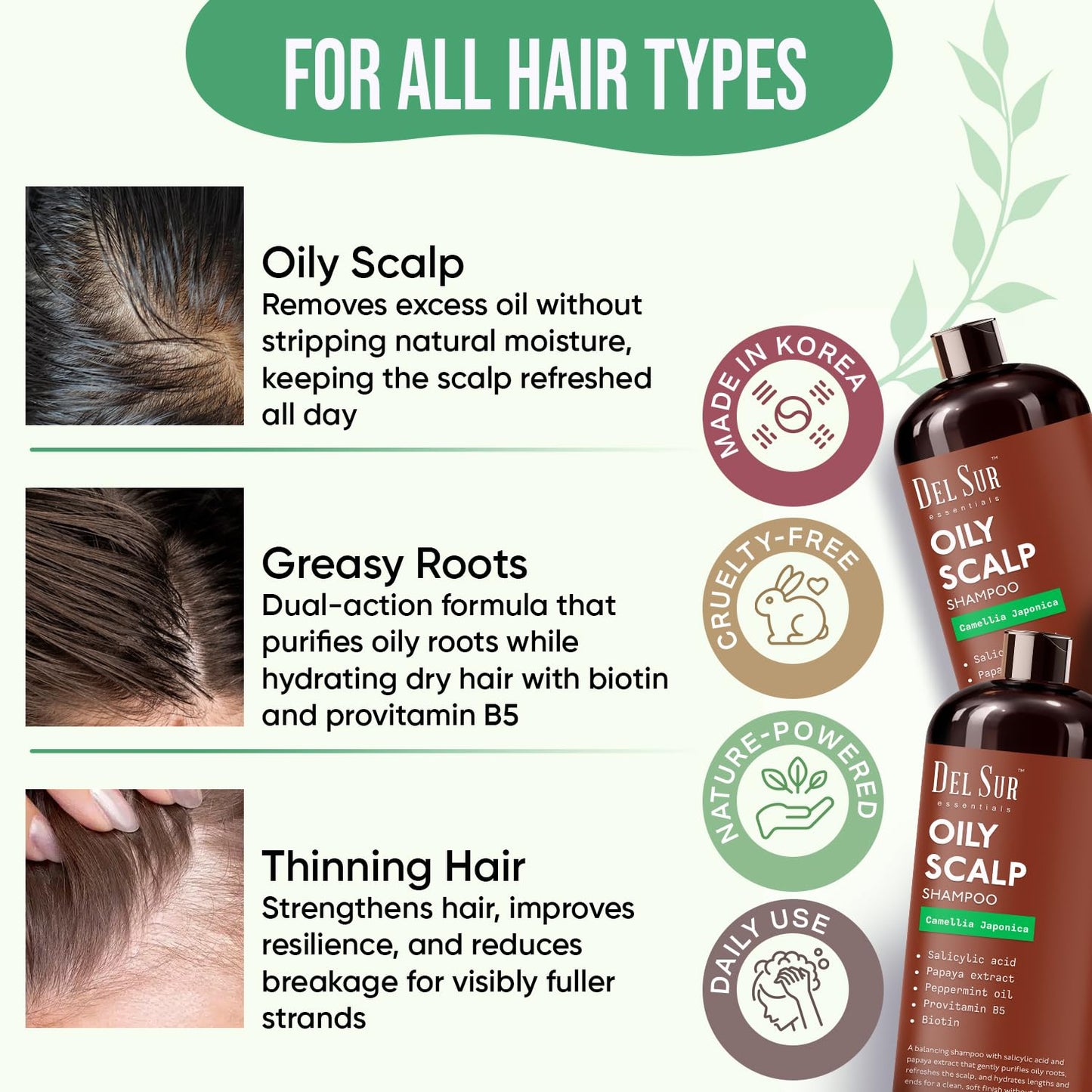 DEL SUR Clarifying Shampoo and Conditioner Set for Oily Hair | 16 fl oz | with Camellia Japonica, Salicylic Acid, Papaya & Biotin | Scalp Oil Control Beauty & Personal Care DEL SUR