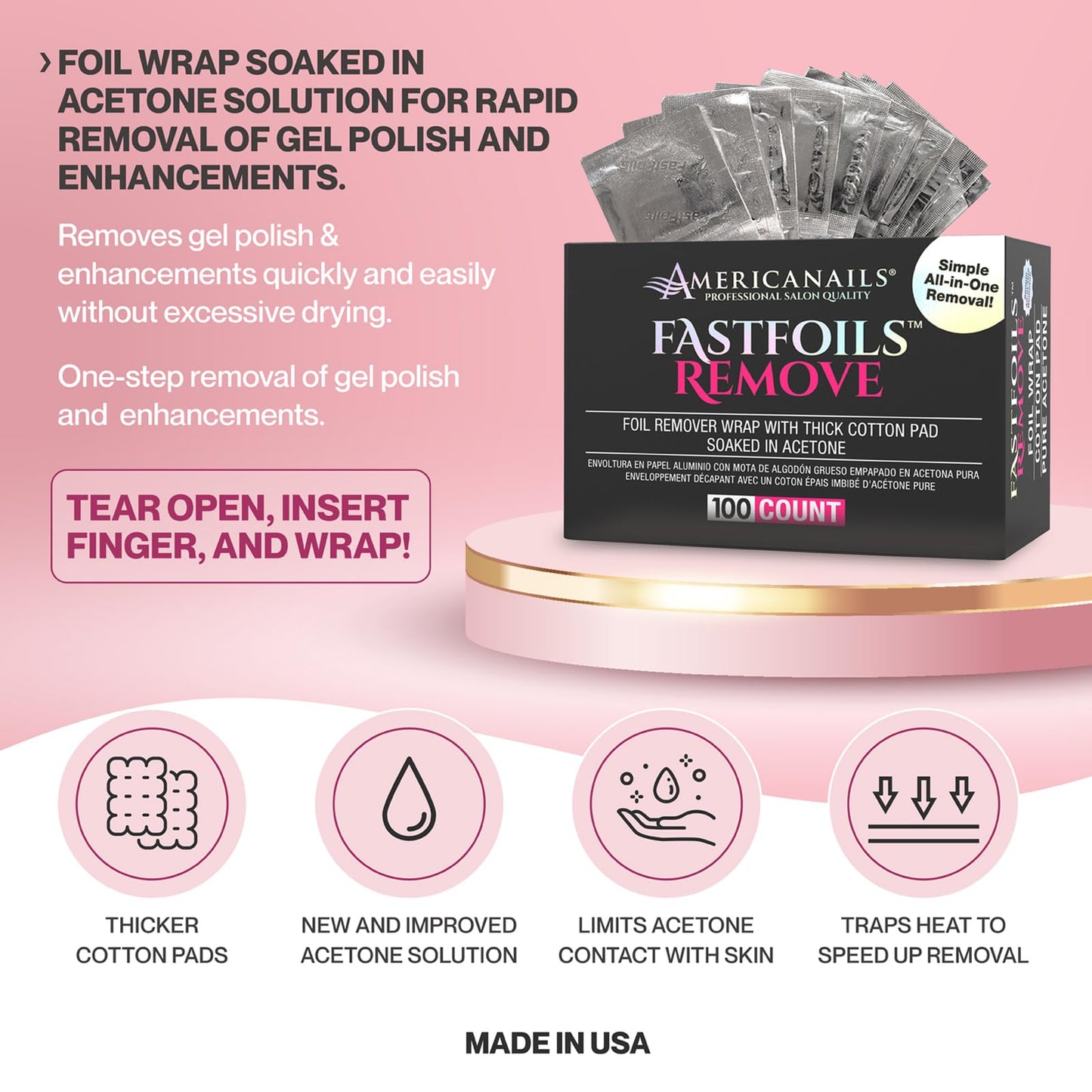 Americanails FastFoils 100 ct, One Step Gel Polish Foil Remover Wraps, All-In-One Foil Remover With Thick Cotton Pad & Pure Acetone, Remove Nail Beauty & Personal Care AMERICANAILS .COM