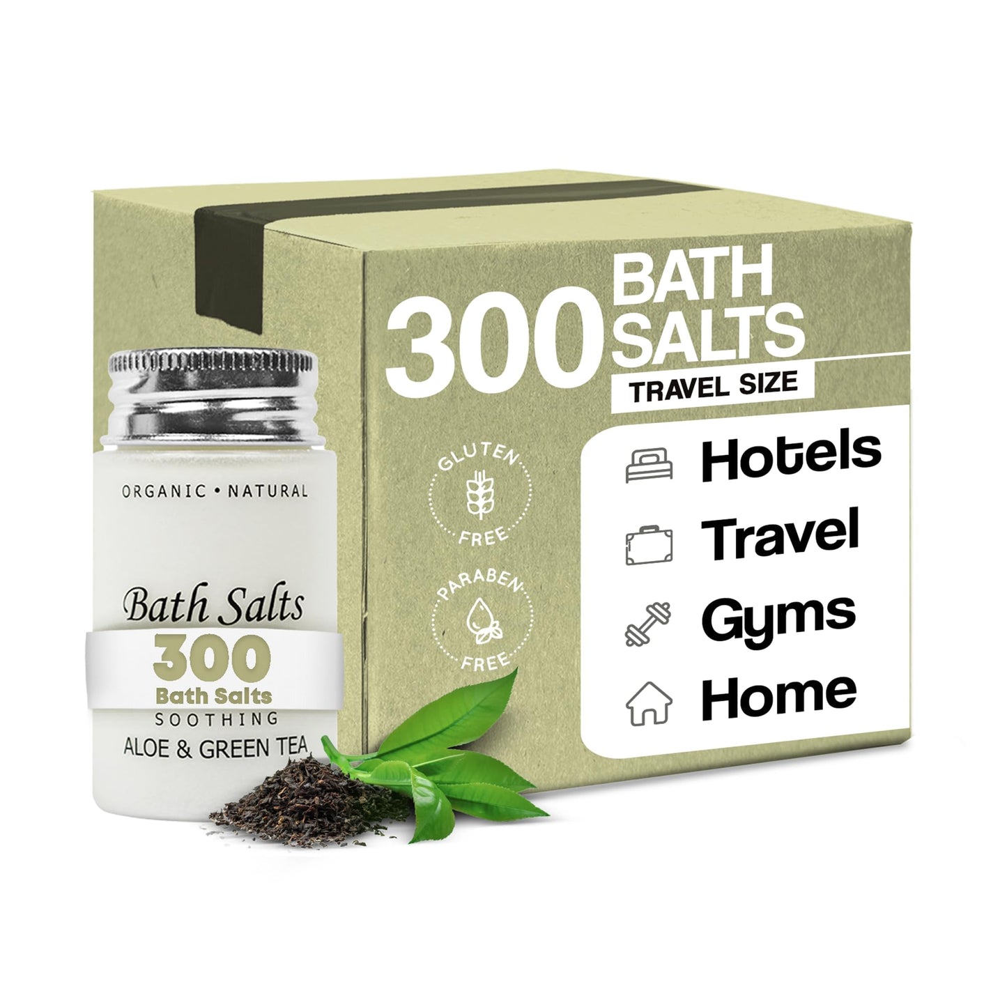 Soothing Aloe & Green Tea Bath Salts - 1.2oz Single-Use Hospitality/Travel Size Jar - Case of 300 Beauty and Personal Care Terra Pure