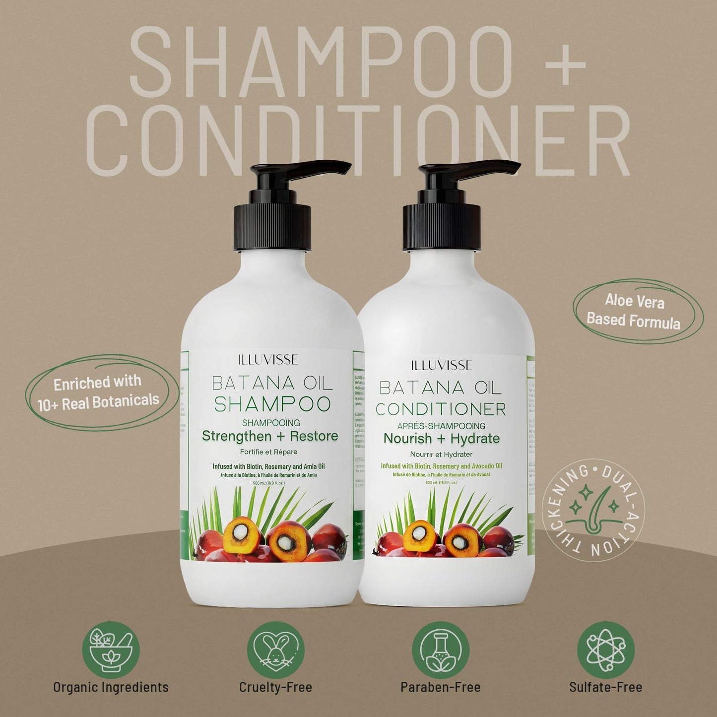 ILLUVISSE Batana Oil Shampoo and Conditioner Set for Hair Growth & Thickening, Organic Rosemary, Tea Tree Oil, Biotin & Aloe Vera Formula for Men Beauty & Personal Care ILLUVISSE