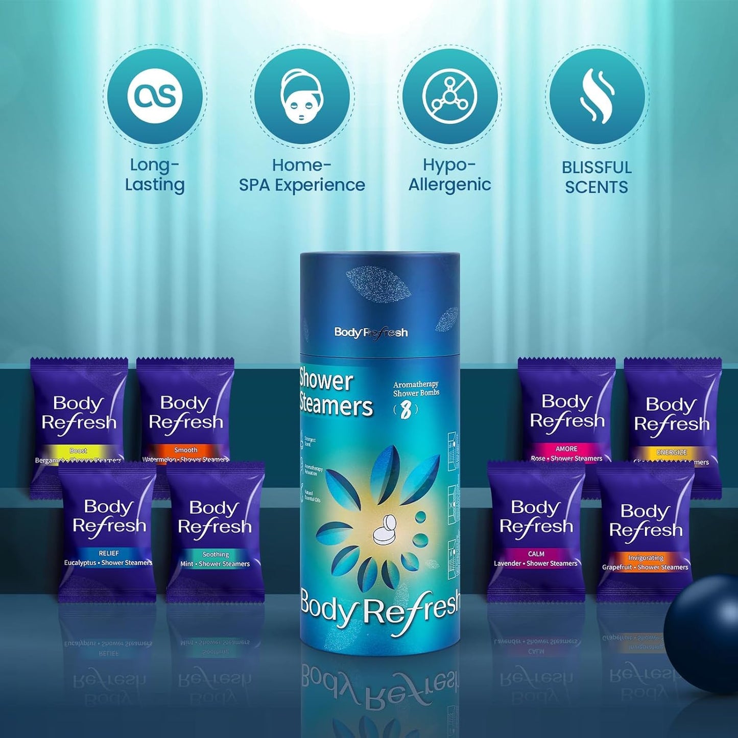 Shower Steamers Aromatherapy 8 Pack - Shower Bombs with Essential Oil, Gift for Dad Husband Boyfriend Him,Birthday Gifts for Men, Self Care Home Spa Beauty and Personal Care BodyRefresh