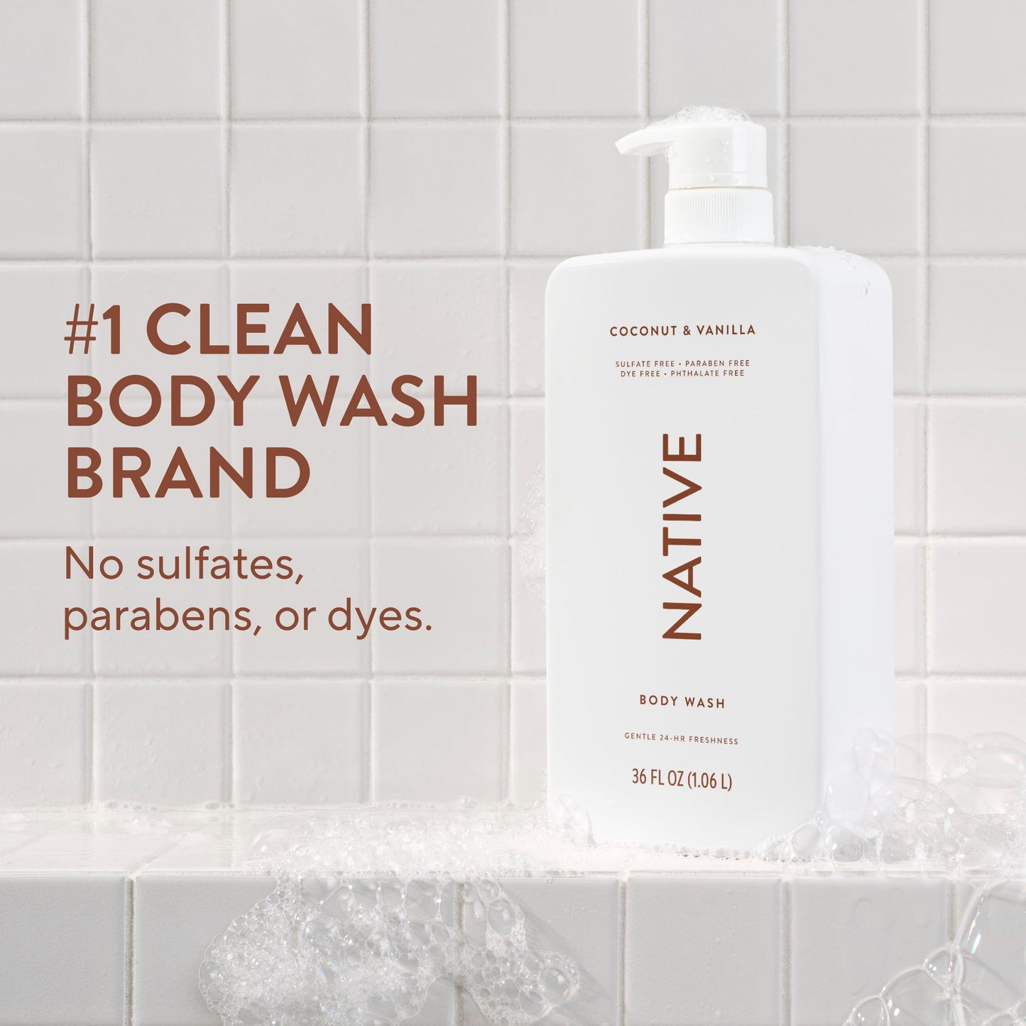 Native Body Wash for Women & Men, Coconut & Vanilla, 36 oz Pump Bottle, Sulfate-Free & Gentle Beauty & Personal Care Native