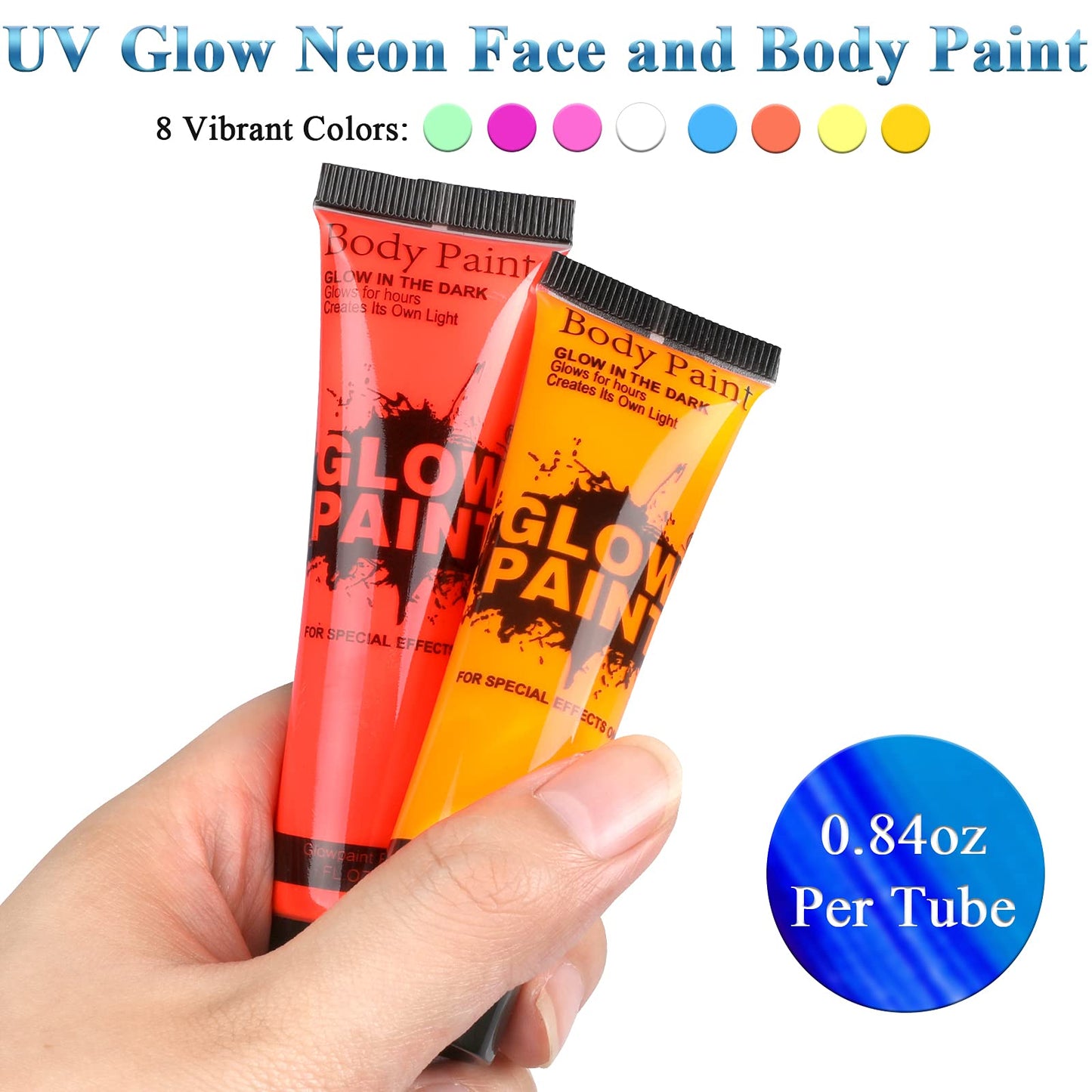 UV Blacklight Neon Face and Body Paint, 8 Tubes 0.84oz Glow in the Dark Body Paints, Neon Fluorescent Glow in Dark Party Supplies Beauty & Personal Care fenshine