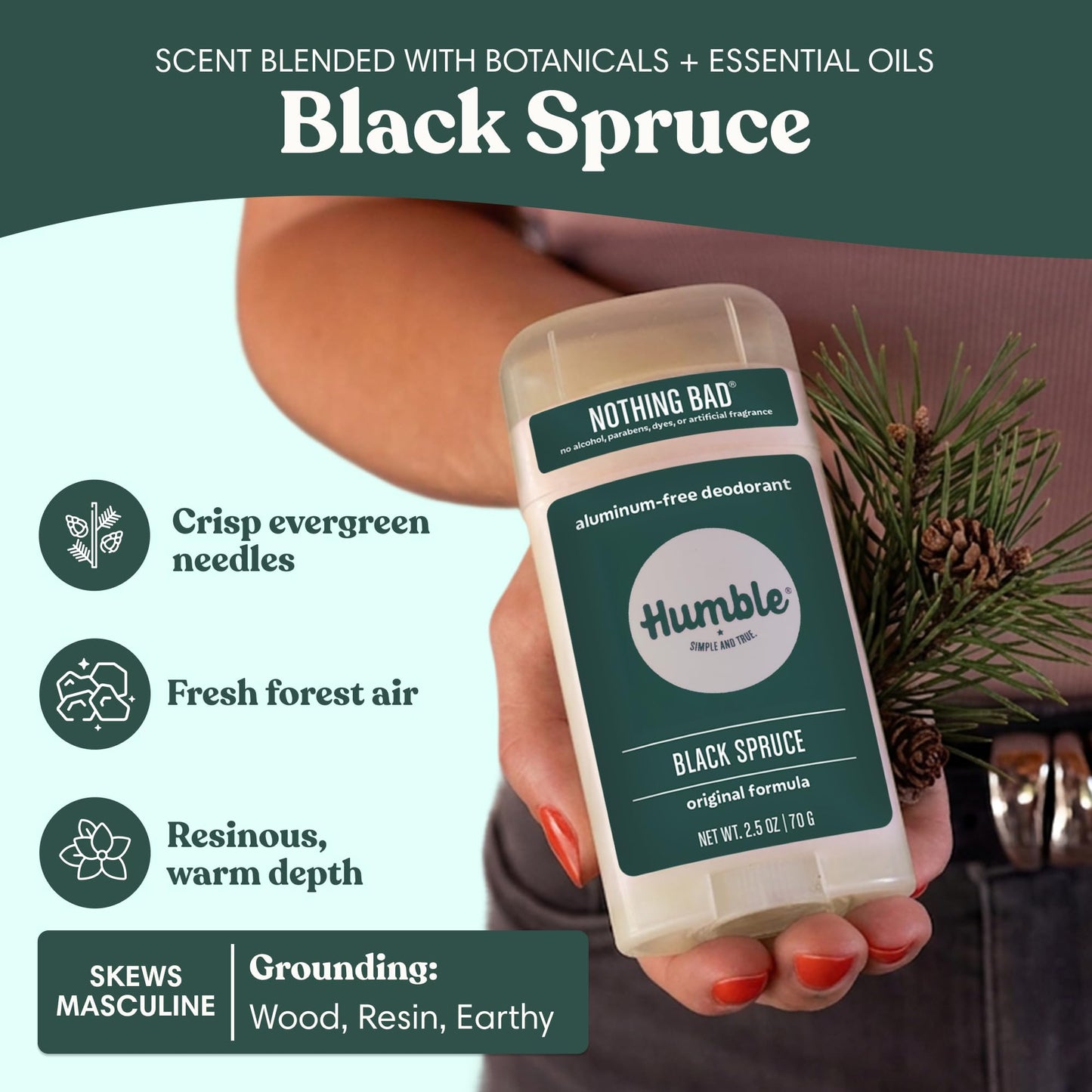Humble Aluminum-Free Deodorant for Women & Men, Black Spruce - Clean & Fresh Natural Deodorant Stick with Essential Oils for Long-Lasting Odor Control Beauty and Personal Care HUMBLE SIMPLE AND TRUE.