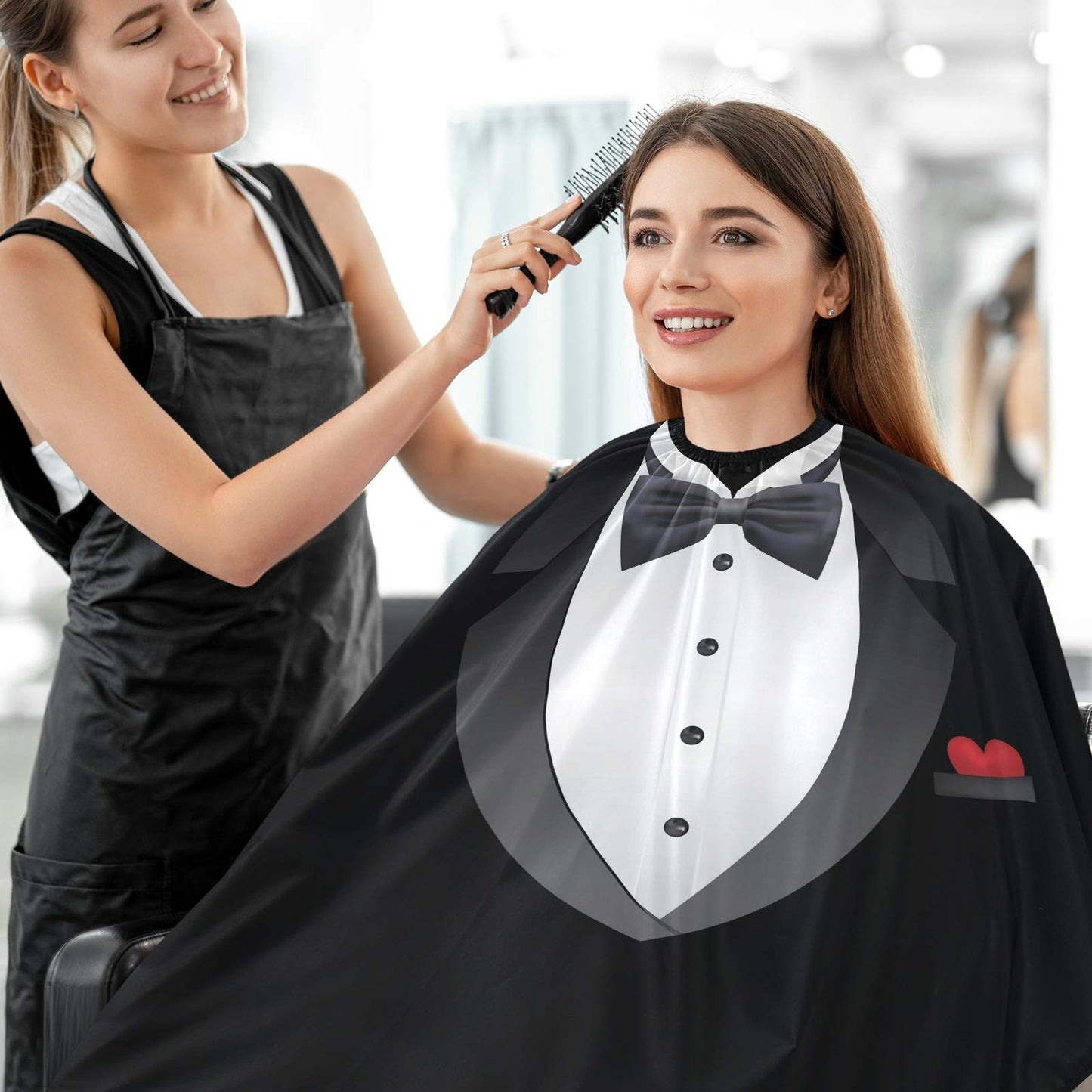 visesunny Tuxedo With Bow Tie Barber Cape Anti-Static Hair Cutting Cape with Snap Closure Professional Salon Polyester Beard Shaving Bib Beauty and Personal Care visesunny