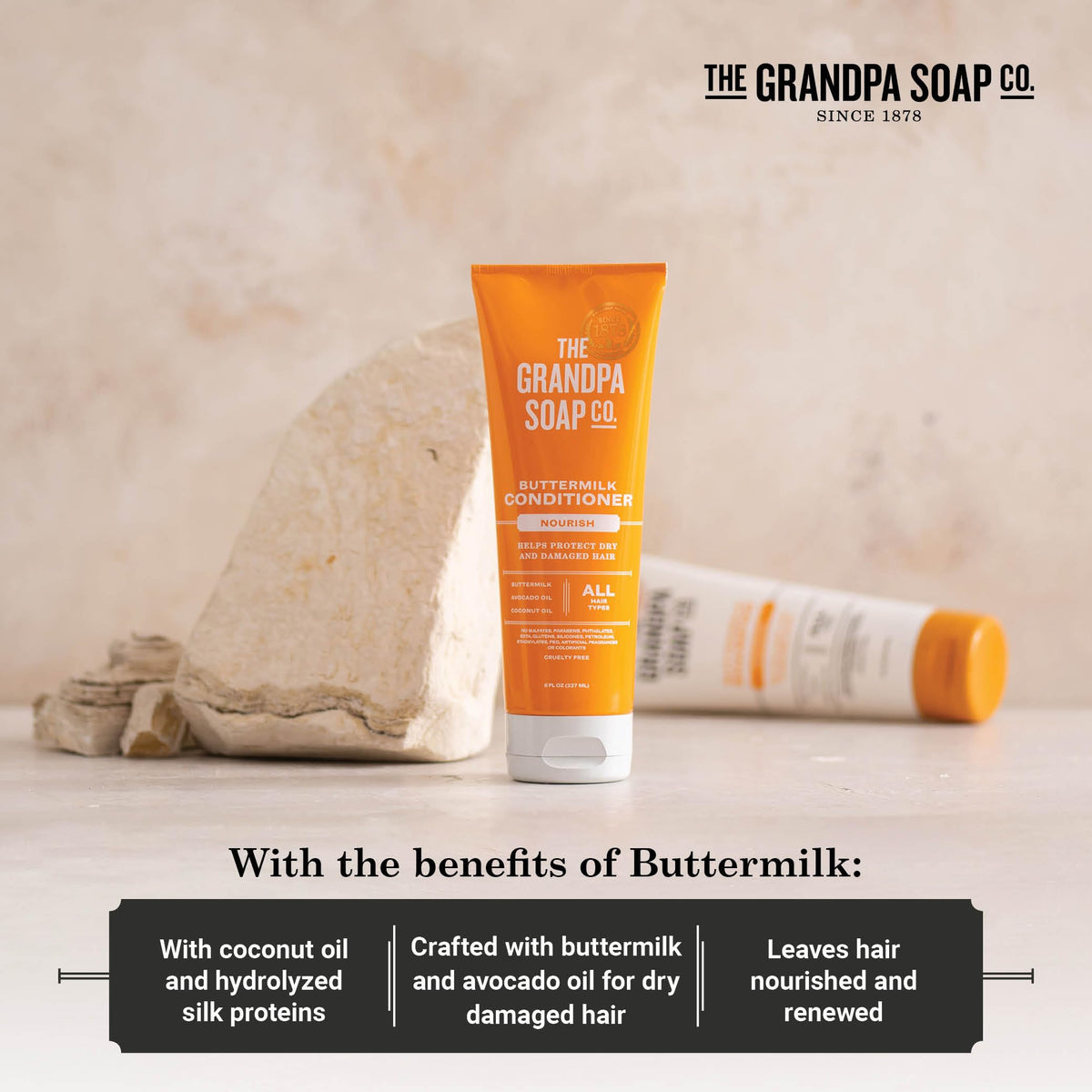 The Grandpa Soap Company Buttermilk Conditioner - Nourishing Formula to Help Strengthen and Hydrate Hair, With Coconut Oil & Silk Protein, Sulfates Beauty & Personal Care The Grandpa Soap Company