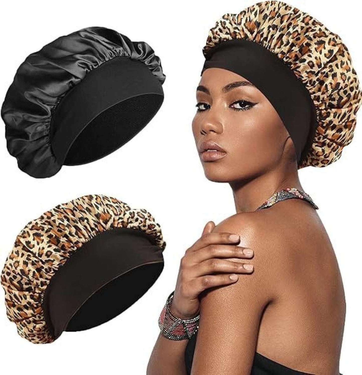 Leopard Print Stretch Satin Nightcap Beauty Salon Hair Care hat Chemo Cap Shower Cap Now Burgundy Beauty and Personal Care FWJUNHUYC