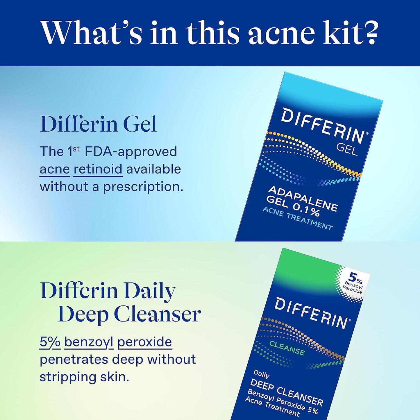 Differin Acne Skin Care Kit, Differin Gel Retinoid Acne Treatment for Face with 0.1% Adapalene & 5% Benzoyl Peroxide Face Wash & Body Wash, Designed Beauty and Personal Care Differin