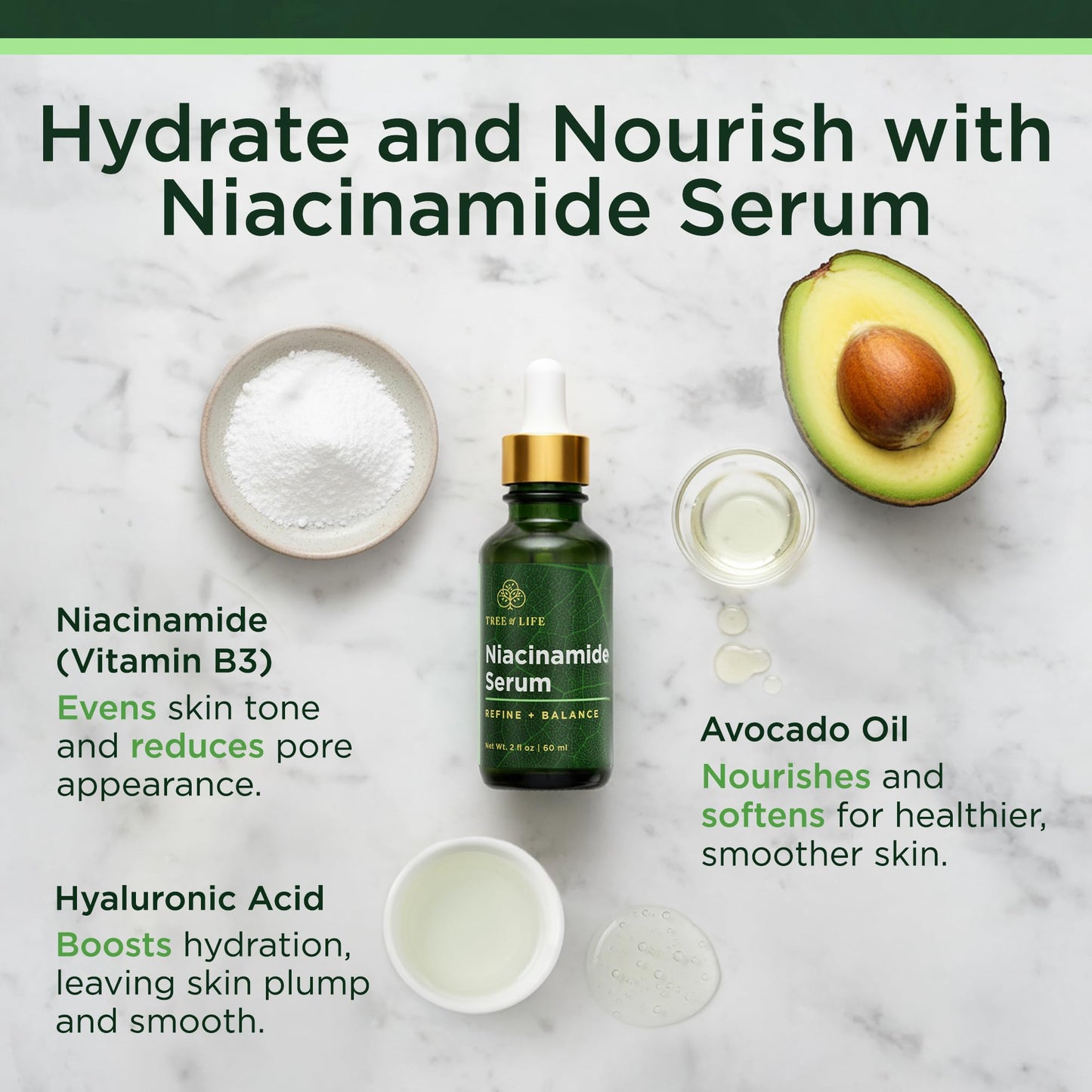 Tree of Life Niacinamide Serum For Face (Vitamin B3) - Pore Tightening Face Oil with Hyaluronic Acid & Vitamin E for Uneven Tone & Sensitive Skin Beauty & Personal Care Tree of Life