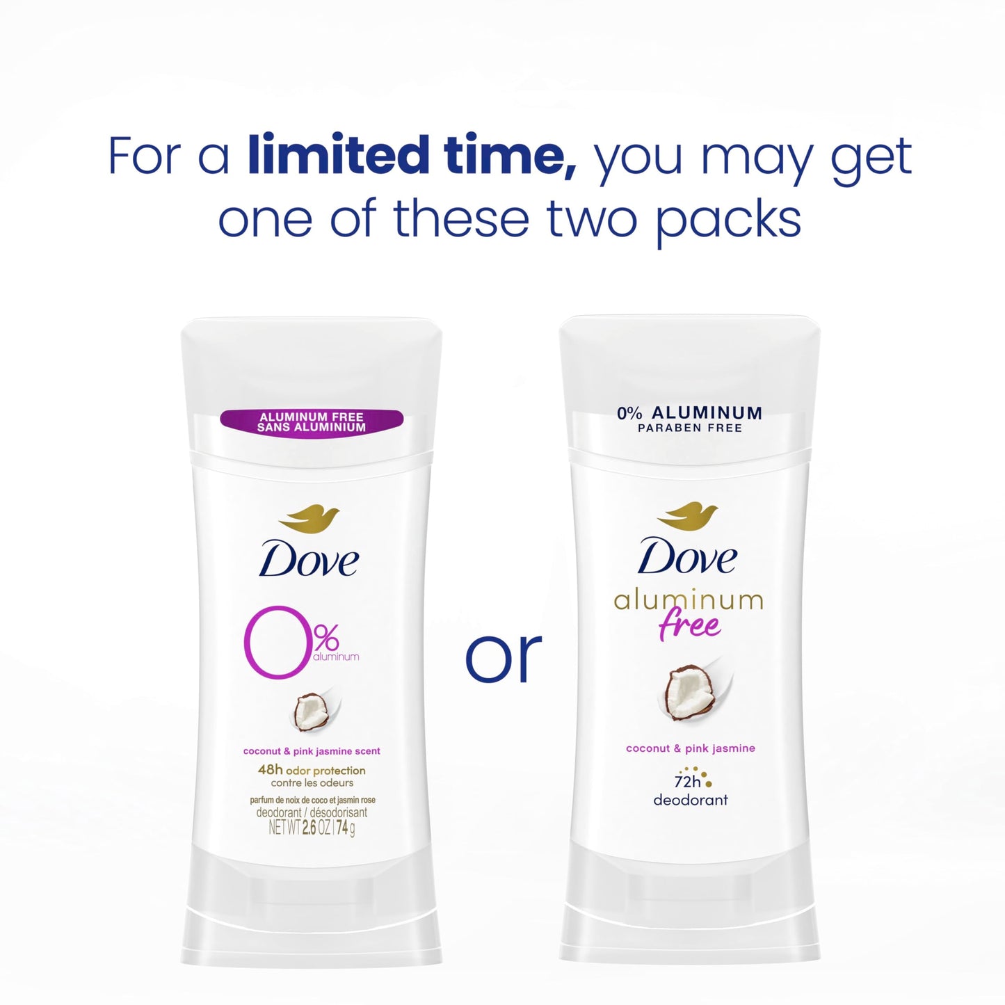 Dove Aluminum Free Deodorant for Women Coconut and Pink Jasmine 72 hour odor protection 2.6 oz Beauty and Personal Care Dove