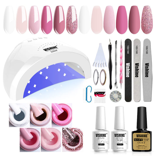 Vishine Gel Nail Polish Starter Kit with 48W SUNOne UV LED Nail Lamp Speed Dryer Manicure Tools 6 Pretty Colors Gel Polish Base and Top Coat #01 Beauty & Personal Care Vishine