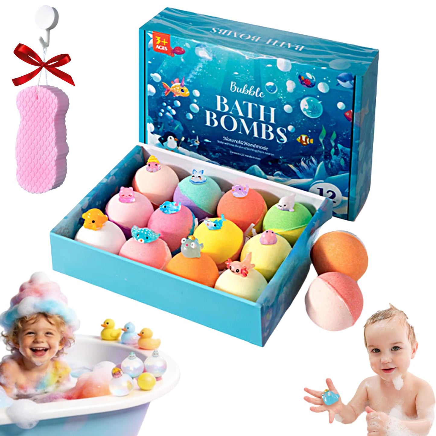 24-Pack Kids Bath Bombs with Surprise Toys, Bath Bombs with Toys Inside, Colorful Fizzy Bath Set for Children, Gift Boxed, Natural Sea Salt Color Beauty and Personal Care FAFVI