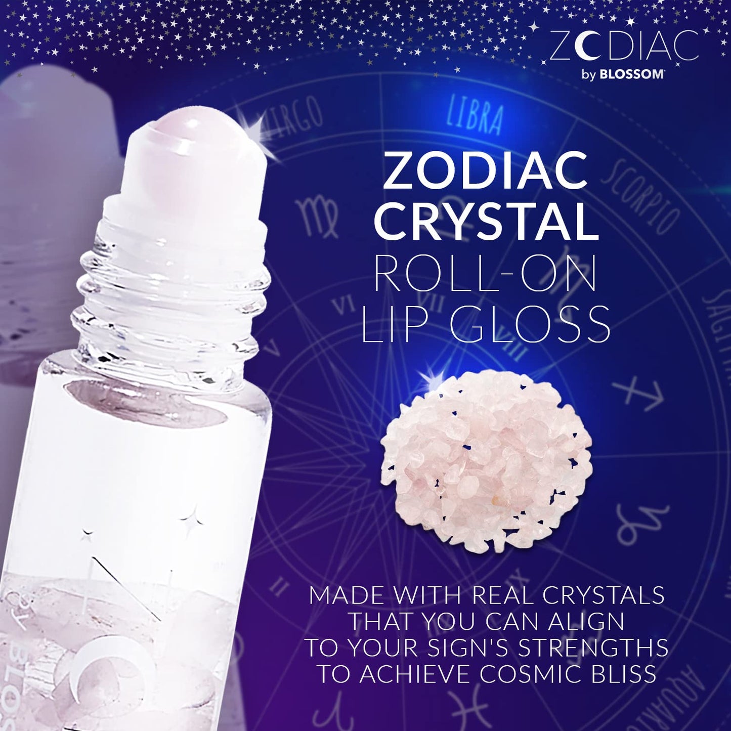 Blossom Lip Gloss Zodiac Sign Vanilla Scented Roll-On Lip Gloss, Moisturizing + Hydrating with Zodiac Crystals, Made in USA, 0.20oz, Libra Beauty & Personal Care Blossom