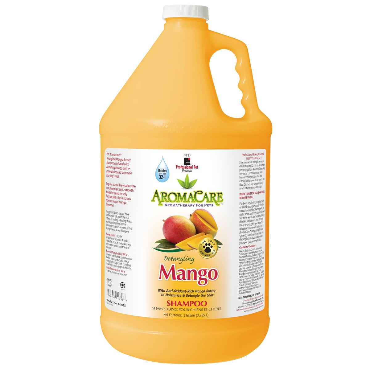 PPP AromaCare Detangling Mango Shampoo for Dogs - Enjoy Nourishing Mango Butter That Softens and Detangles Dog Coat & Fur - 1 Gallon