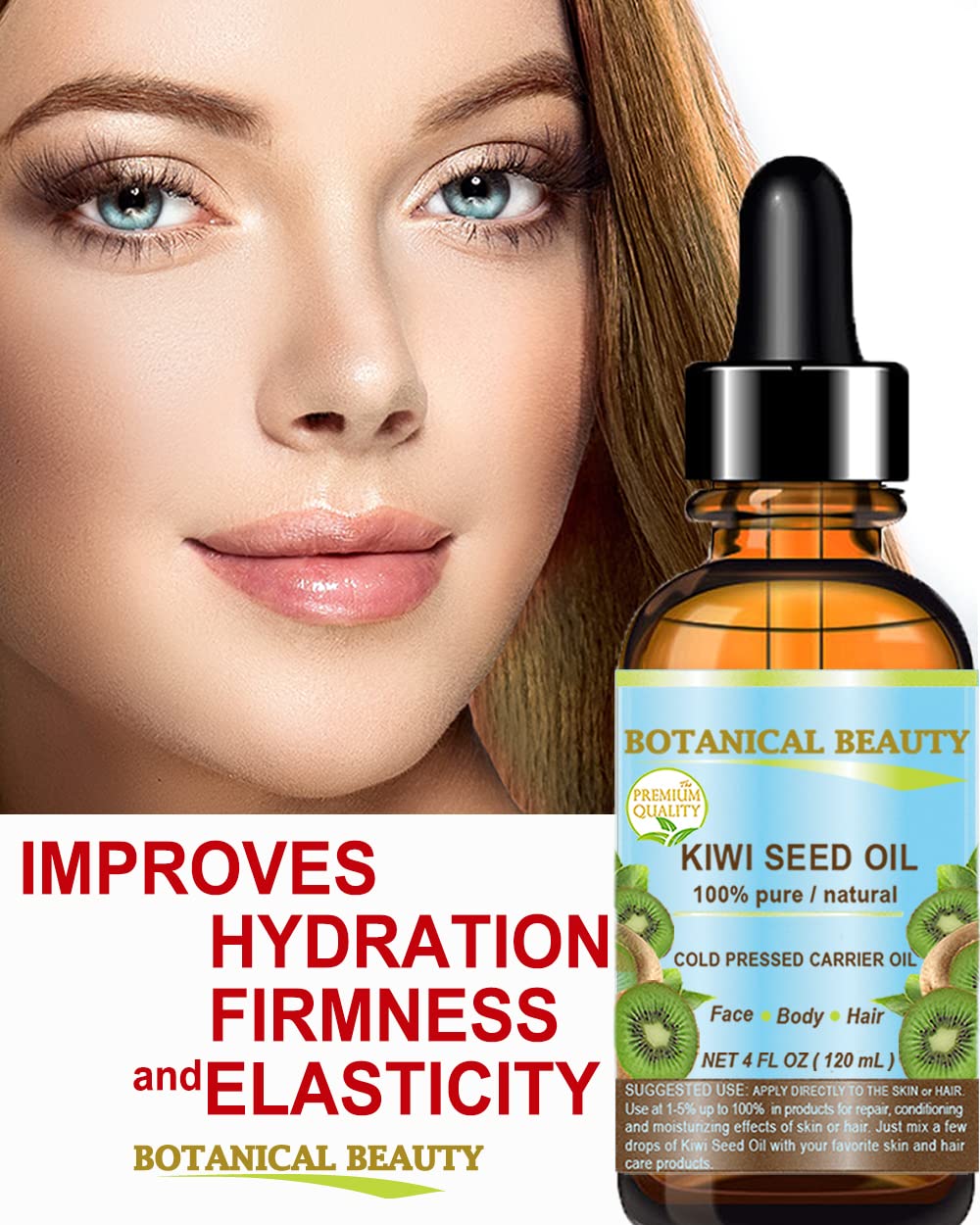 Botanical Beauty KIWI SEED OIL. 100% Pure Natural Undiluted Virgin Cold Pressed Carrier Oil for Face, Skin, Body, Hair, Nail Care (2 Fl Oz) Beauty & Personal Care Botanical Beauty