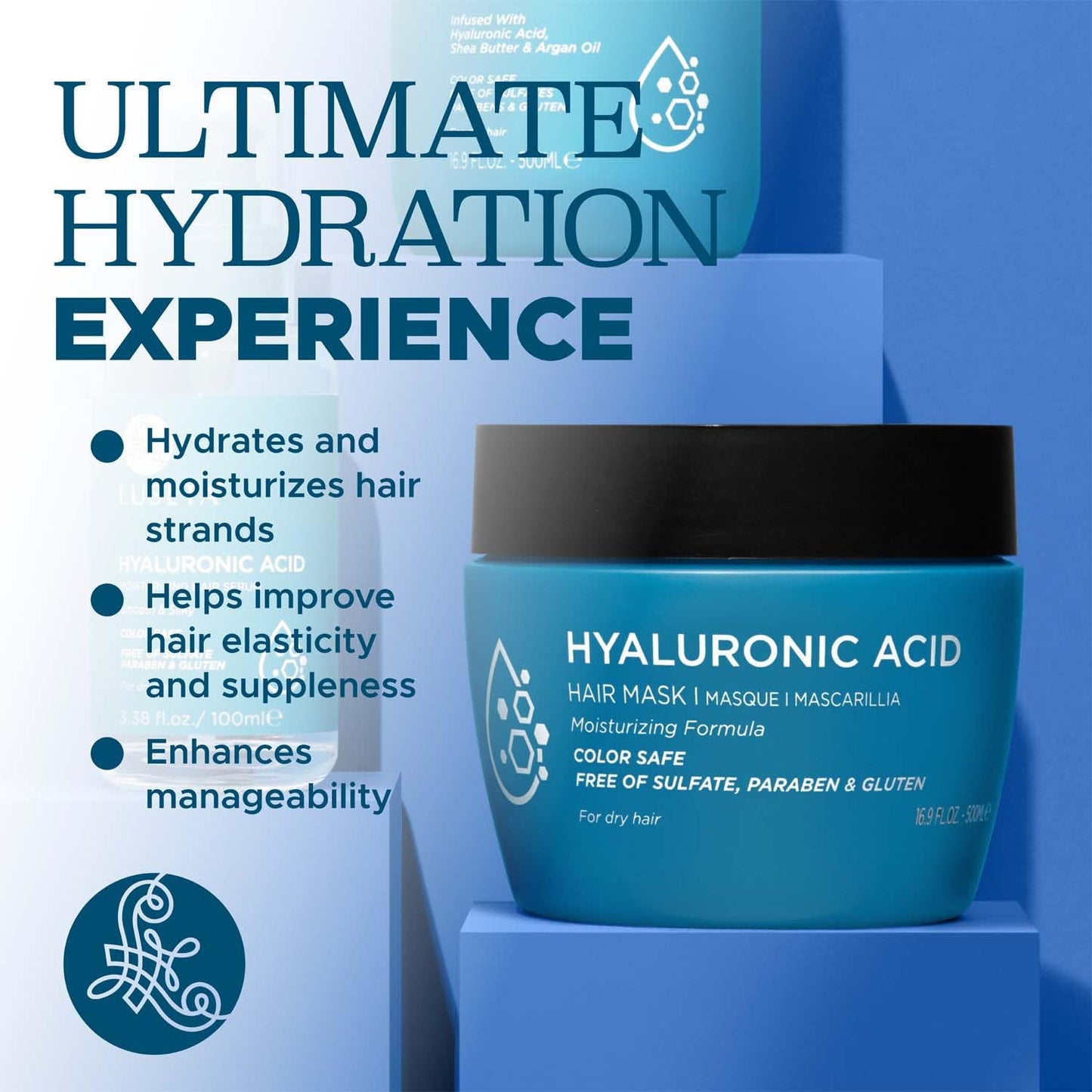 Luseta Hyaluronic Acid Intense Moisture Hair Mask Hydrate Dry Hair Enhance manageability for Men & Women 16.9oz Beauty & Personal Care L LUSETA