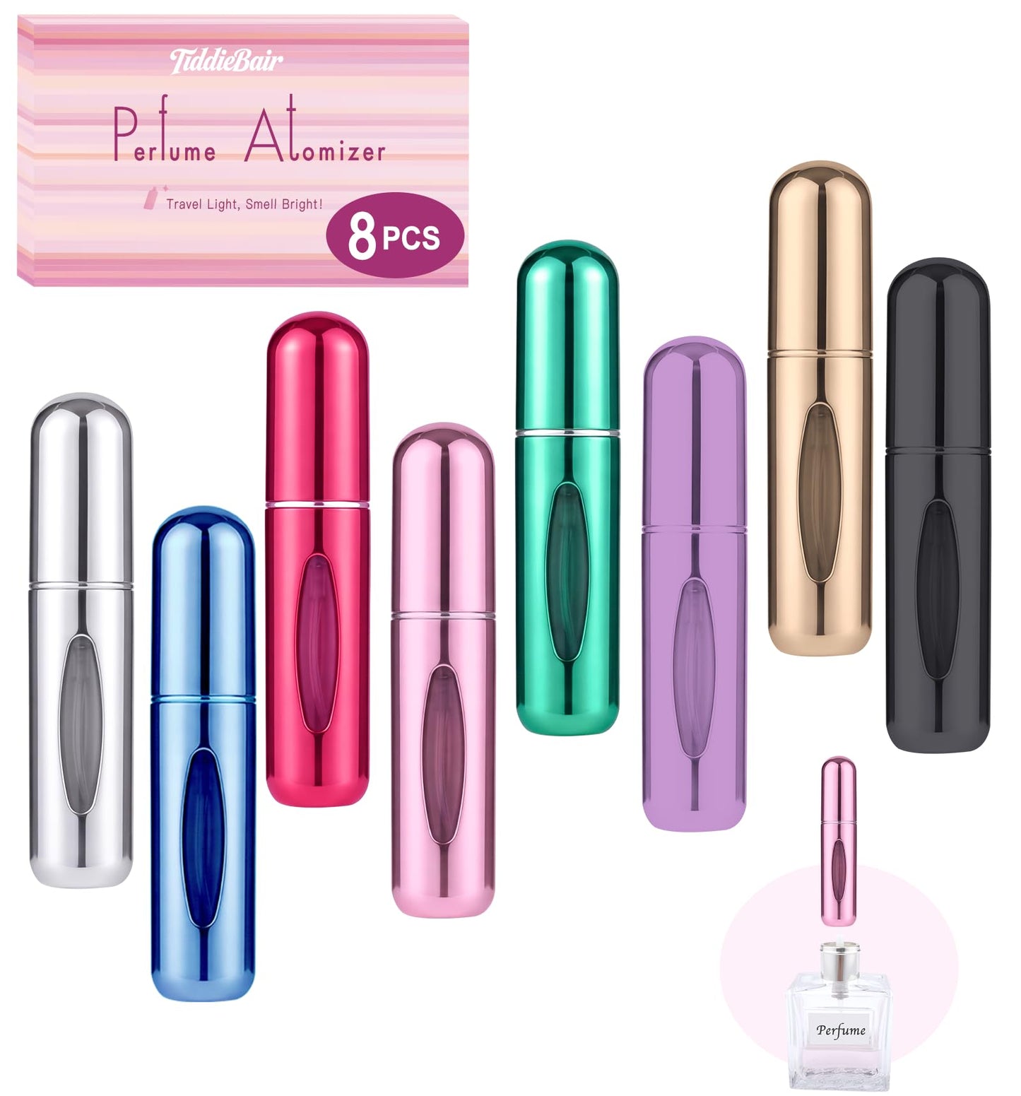 TiddieBair 8 Pack Perfume Atomizer, Mini Perfume Travel Refillable Bottle, Travel Size Spray Bottles for Men and Women (5ml, 8Pack), Travel & Cruise Beauty and Personal Care TiddieBair Default Title