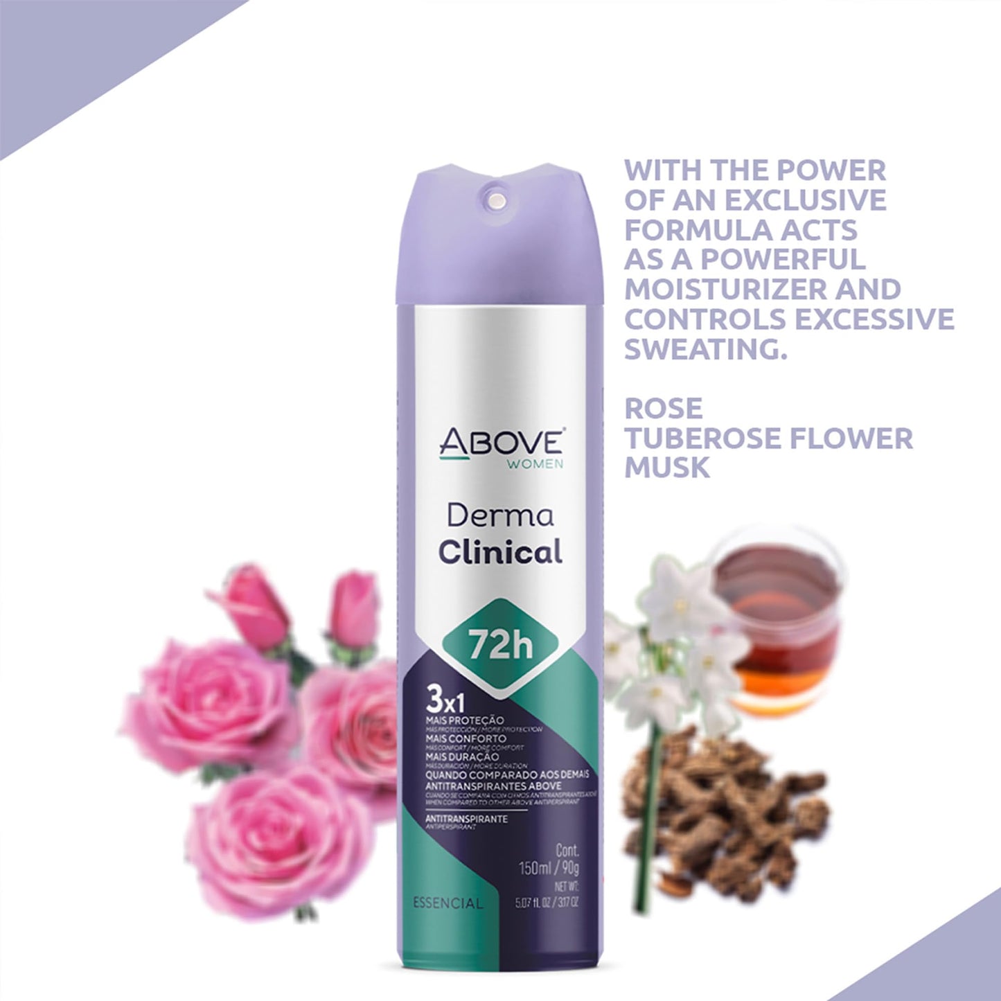 ABOVE 72 Hours Antiperspirant Deodorant, Derma Clinical, 4 Pc - Dry Spray Deodorant for Women - Antiperspirant Spray - No Stain - Cruelty-Free Beauty and Personal Care ABOVE