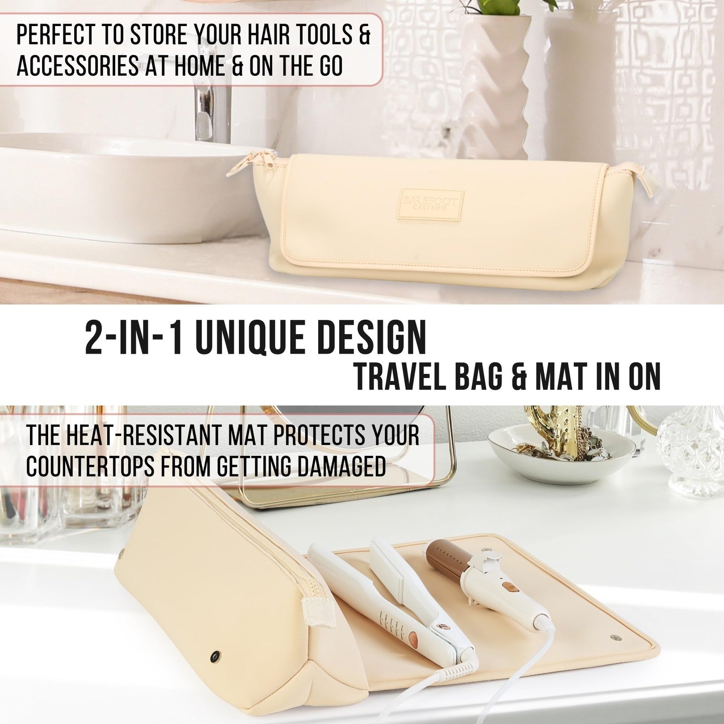 BAREFOOT CARIBOU Hair Tools Travel Bag and Heat Resistant Mat for Flat Irons, Straighteners, Curling Iron, and Haircare Accessories, 2-in-1 design Beauty & Personal Care BAREFOOT CARIBOU