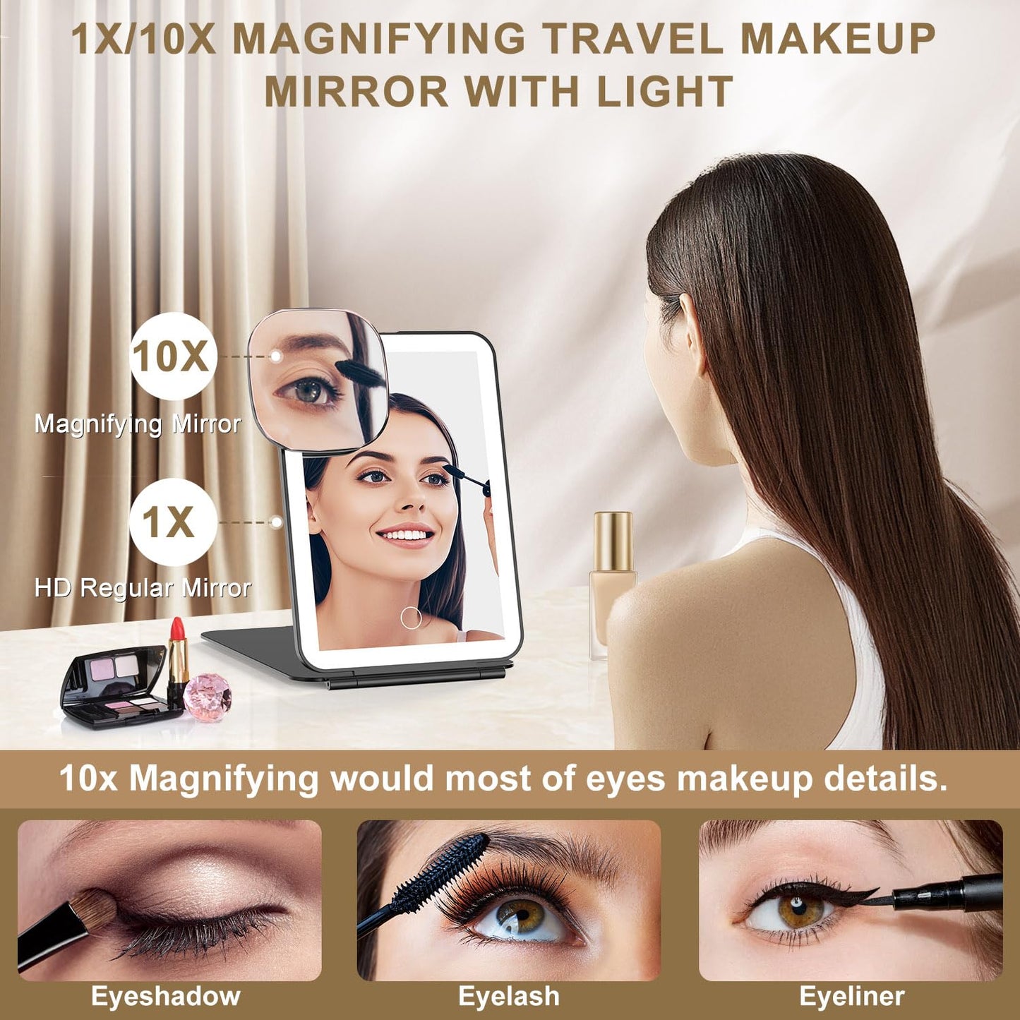 Mocado LED Foldable Travel Makeup Mirror - 5x7 inches 3 Colors Light Modes USB Rechargeable Touch Screen, Portable Tabletop Cosmetic Mirror Beauty & Personal Care Mocado
