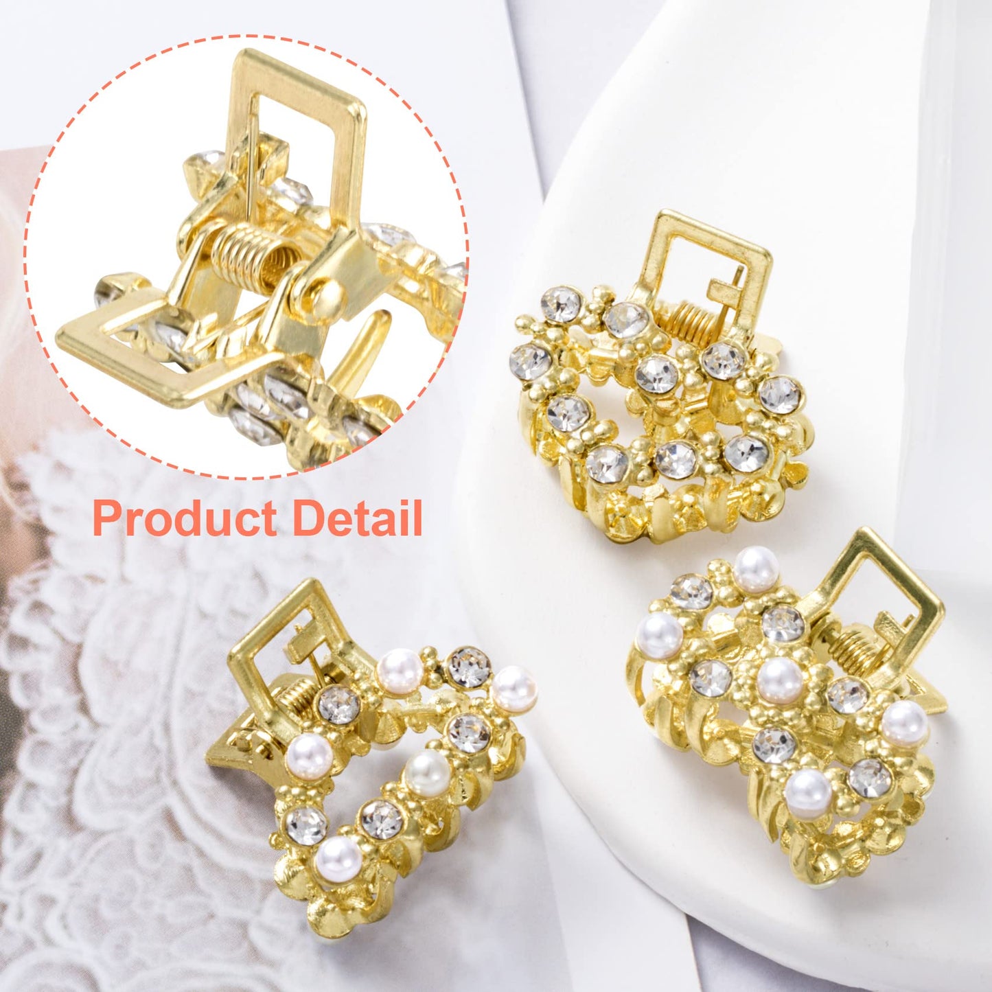 8 PCS Mini Pearl Hair Clips, PAGOW Gold Rhinestone Pearl Metal Claw Clips, Bangs Styling Claw Clips, Faux Pearls Crystal Sparkly Hairpins Hair Beauty & Personal Care PAGOW