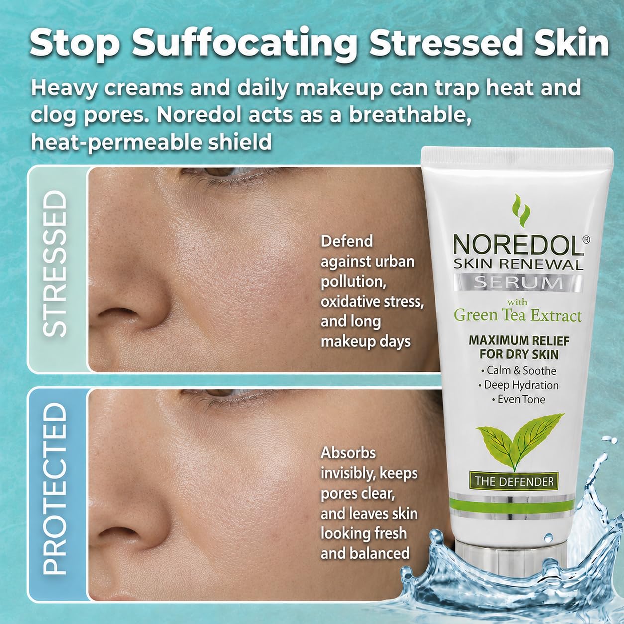 Noredol Green Tea Face Serum Moisturizer - Water Based Daily Barrier Antioxidant Hydration with Aloe Vera & Panthenol - Fragrance Free Makeup Prep Beauty & Personal Care Noredol