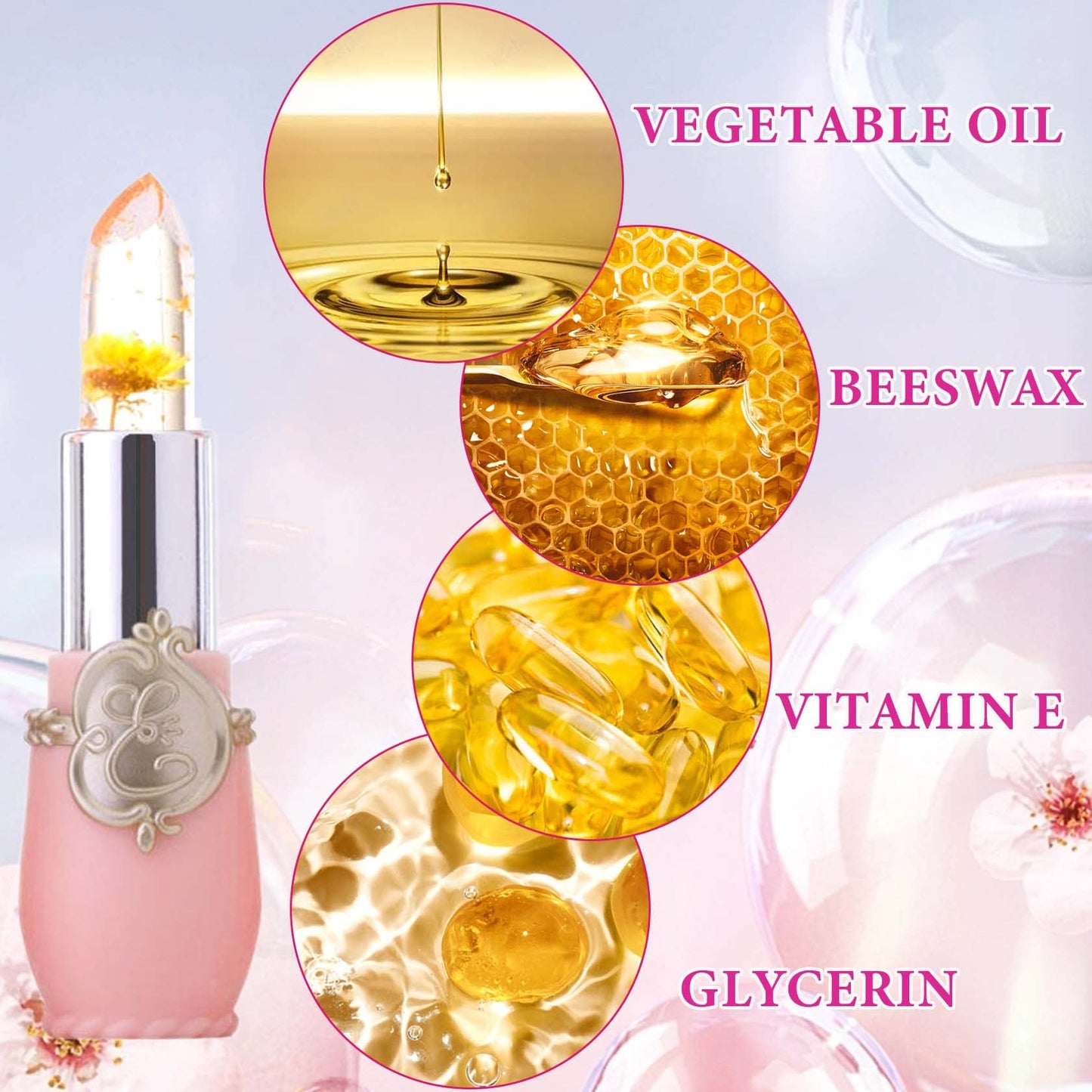 WENJLYJ 2PCS Crystal Flower Jelly Lipstick,Clear Lipstick with Flower Inside Magic PH Temperature Color Changing Lip Stick Tinted Lip Balm,Long Beauty & Personal Care WENJLYJ