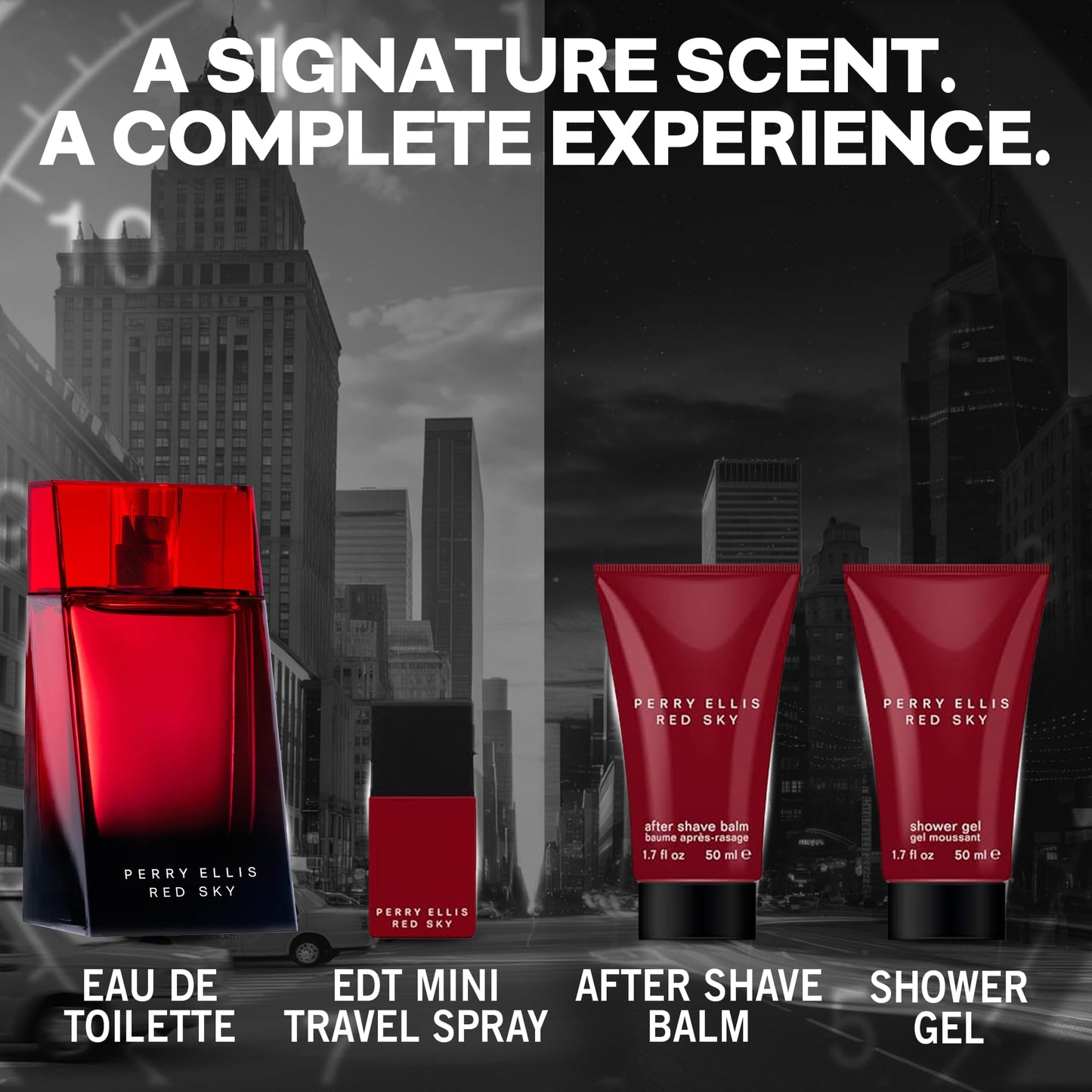 Perry Ellis Red Sky 4-Piece Gift Set - eau de toilette, aftershave, shower gel,EDT travel spray - bergamot, cardamom, juniper, lavender, rosemary Beauty & Personal Care Perry Ellis