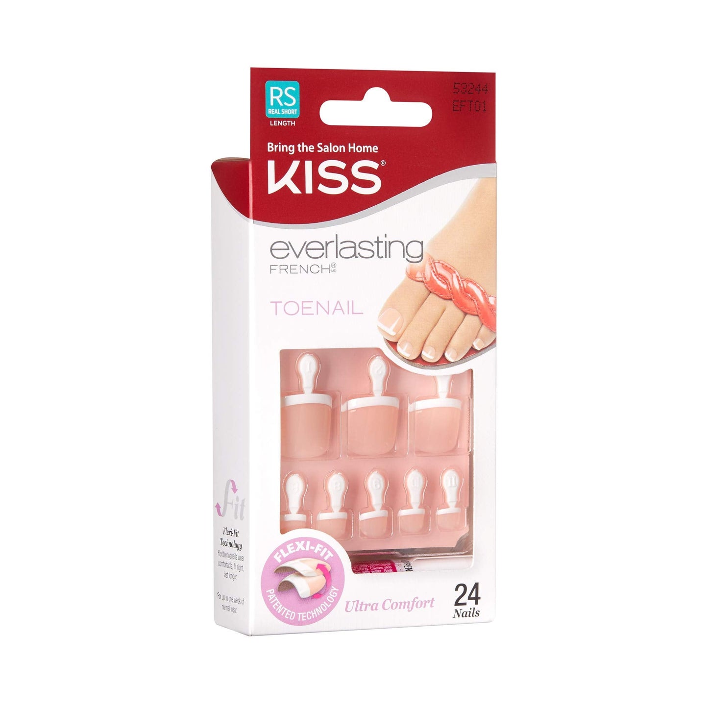 KISS Everlasting, Press On Toenails, Nail Glue Included, 'Limitless', French, Short Size, Squoval Shape, Includes 24 Nails, 2g Glue, 1 Manicure Stick Beauty & Personal Care KISS