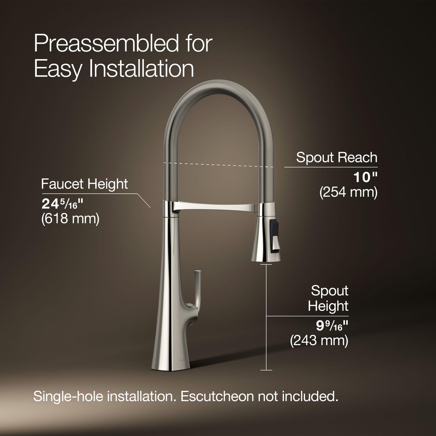 Kohler 22060-SN Graze Commercial, 3 Function Tall Semi-pro Kitchen Sink Faucet with Pull Down Sprayer, Vibrant Polished Nickel Beauty & Personal Care Kohler