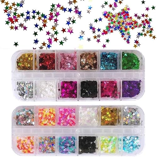EBANKU Star Glitter Confetti, 24 Boxes Holographic Sequins 3D Laser Nail Art Flakes Colorful Nail Glitter Manicure Decals Nail Decoration Beauty & Personal Care EBANKU