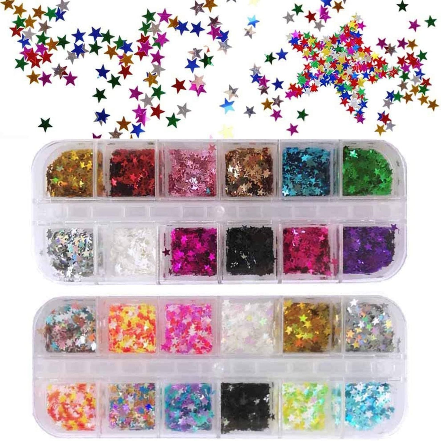 EBANKU Star Glitter Confetti, 24 Boxes Holographic Sequins 3D Laser Nail Art Flakes Colorful Nail Glitter Manicure Decals Nail Decoration Beauty & Personal Care EBANKU