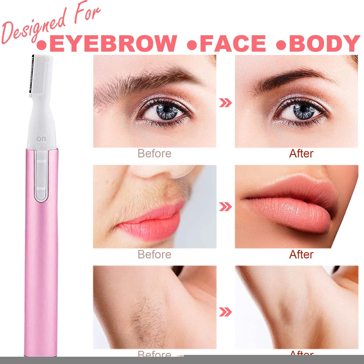 LAIKME Electric Eyebrow Trimmer for Women, Facial Hair Razor Removal for Men, Mini Epilator for Bikini, Remover for Face, Chin, Peach Puzz, Lips Beauty and Personal Care LAIKME