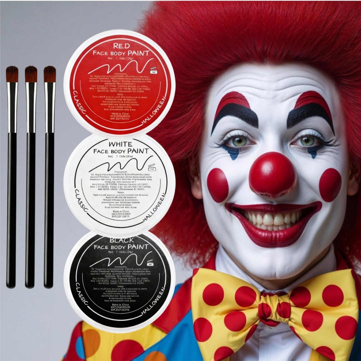 Clown Makeup Kit, White Black Red Face Body Paint Set, Halloween Clown Joker Makeup Kit, Professional Black, White and Red Face Painting Kit Beauty & Personal Care Js2U ZW